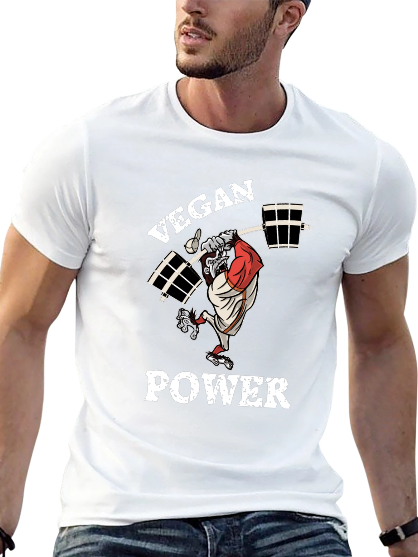 Vegan Power T-Shirt - Gorilla Weightlifter Design