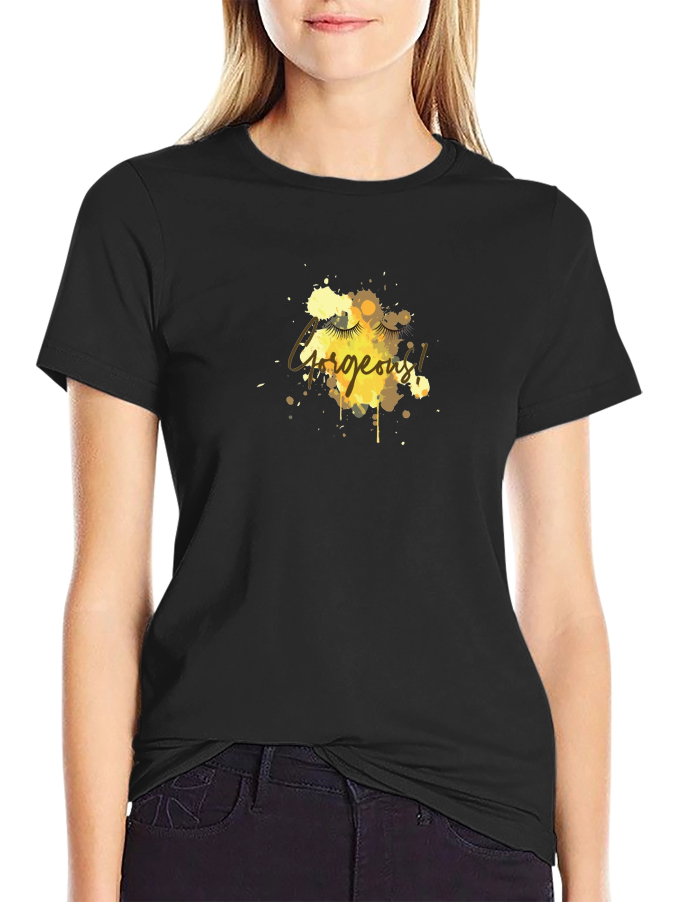 Gorgeous Eyelash Graphic Tee - Black Cotton Blend