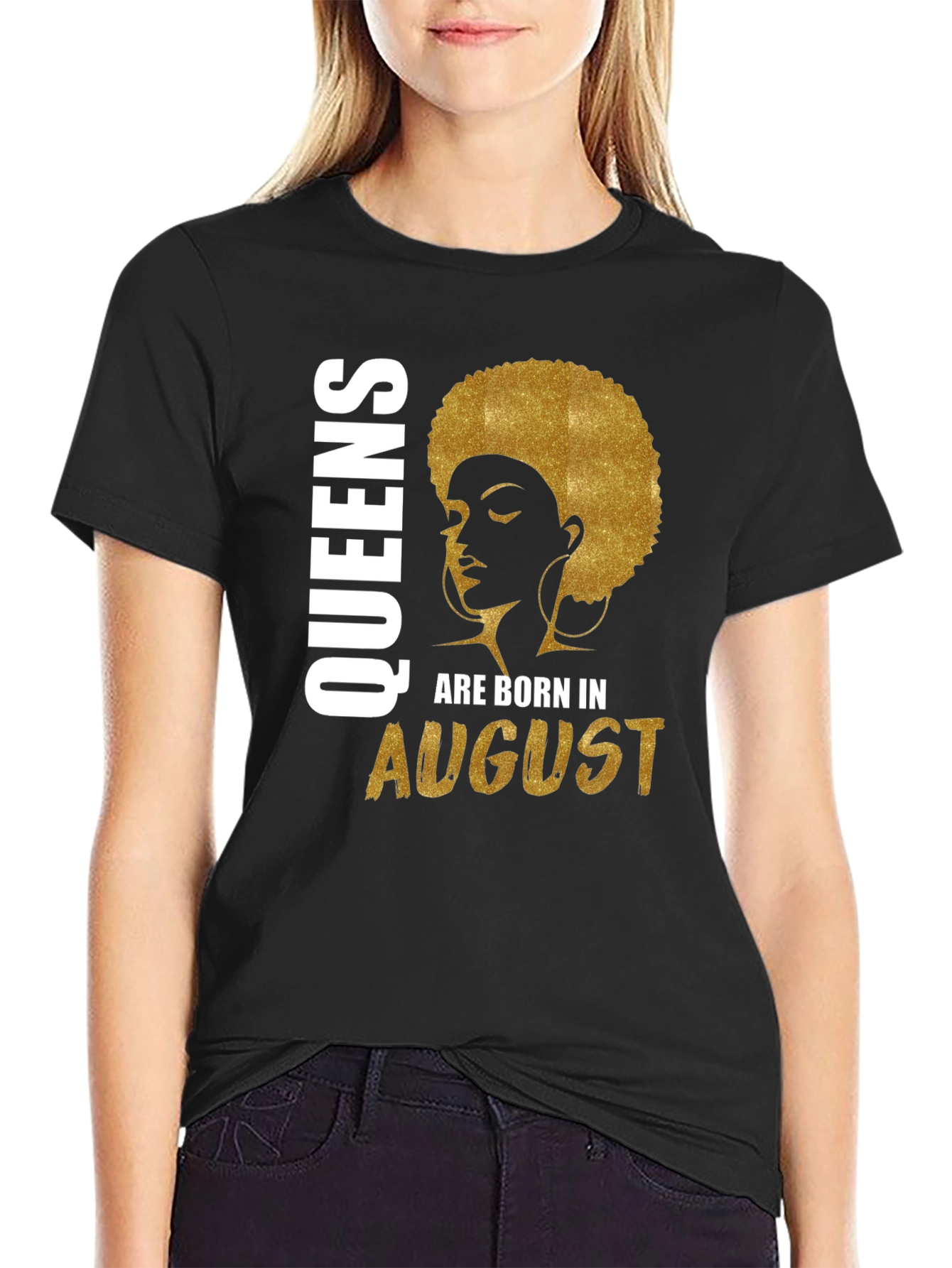 Queens Born in August Black T-Shirt