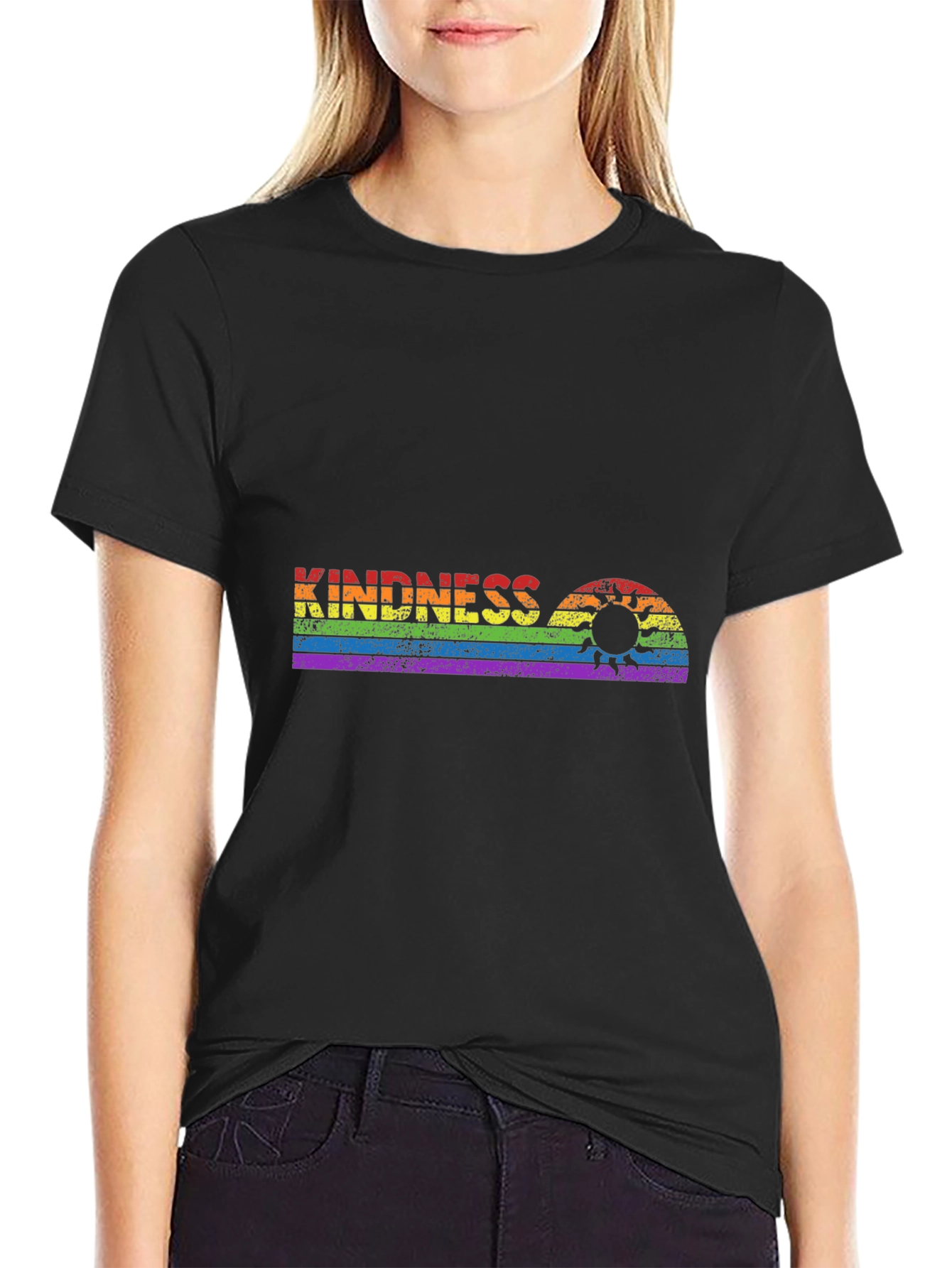 Kindness Rainbow Graphic Tee - Black