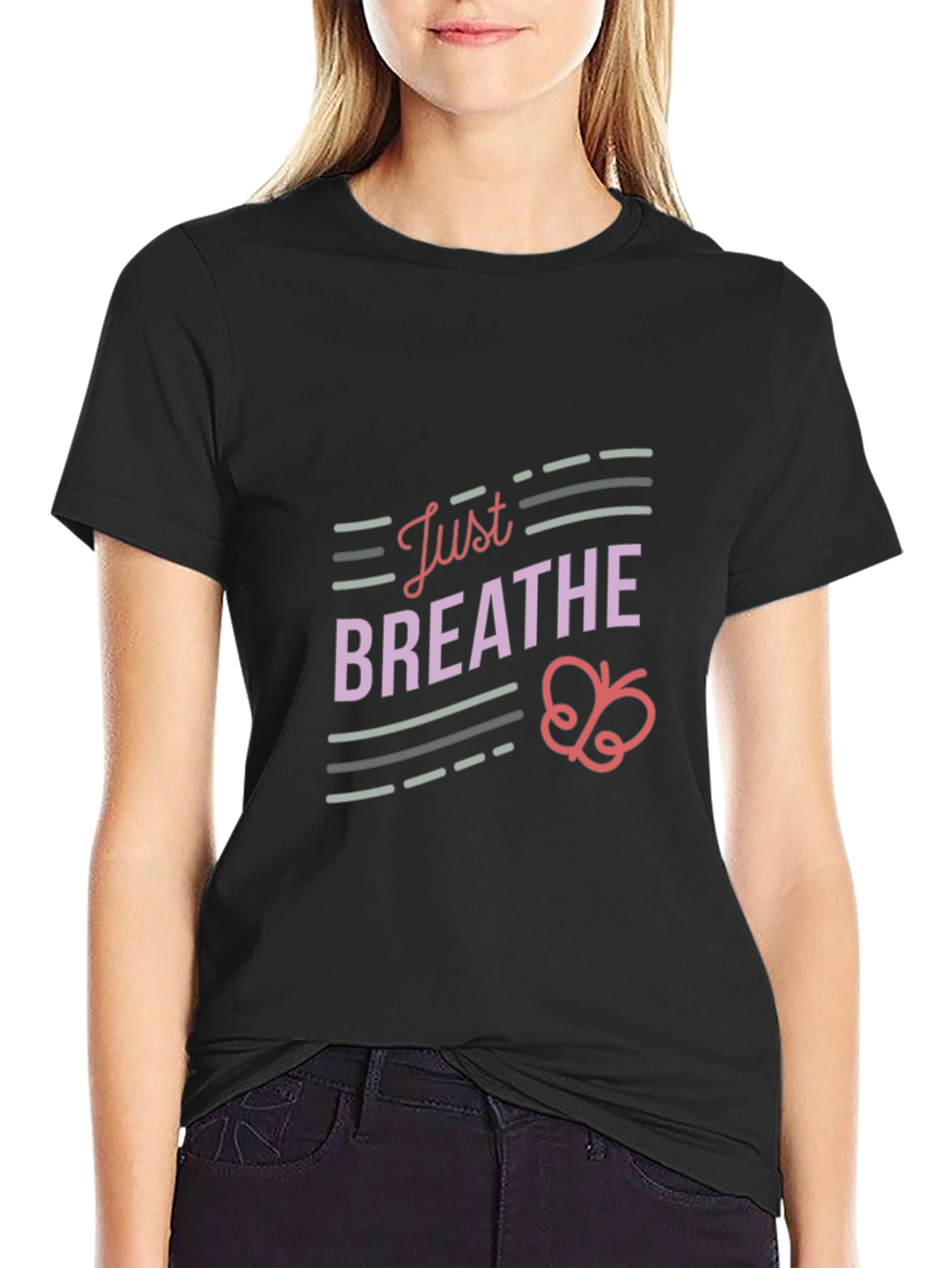 Just Breathe Graphic Tee - Relaxed Fit Black T-Shirt