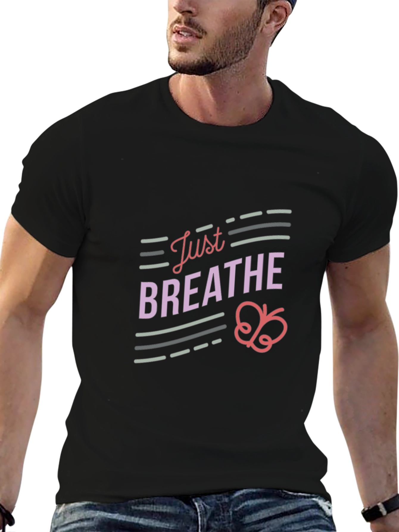 Just Breathe Graphic Tee - Relaxed Fit Black T-Shirt