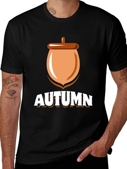 Autumn Acorn Graphic Tee - Soft Black Cotton