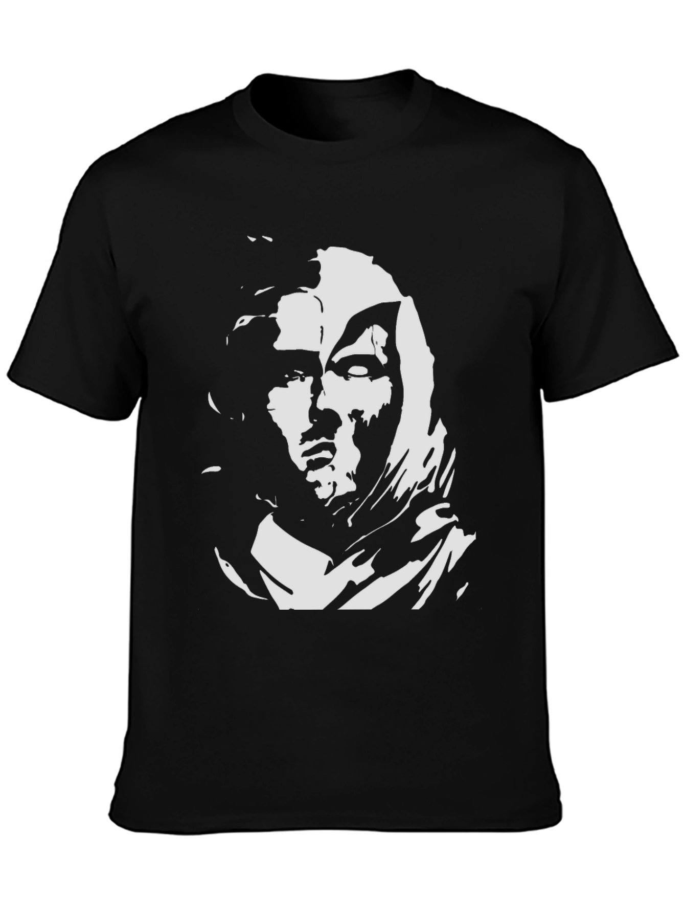 Black Graphic Tee with White Face Design