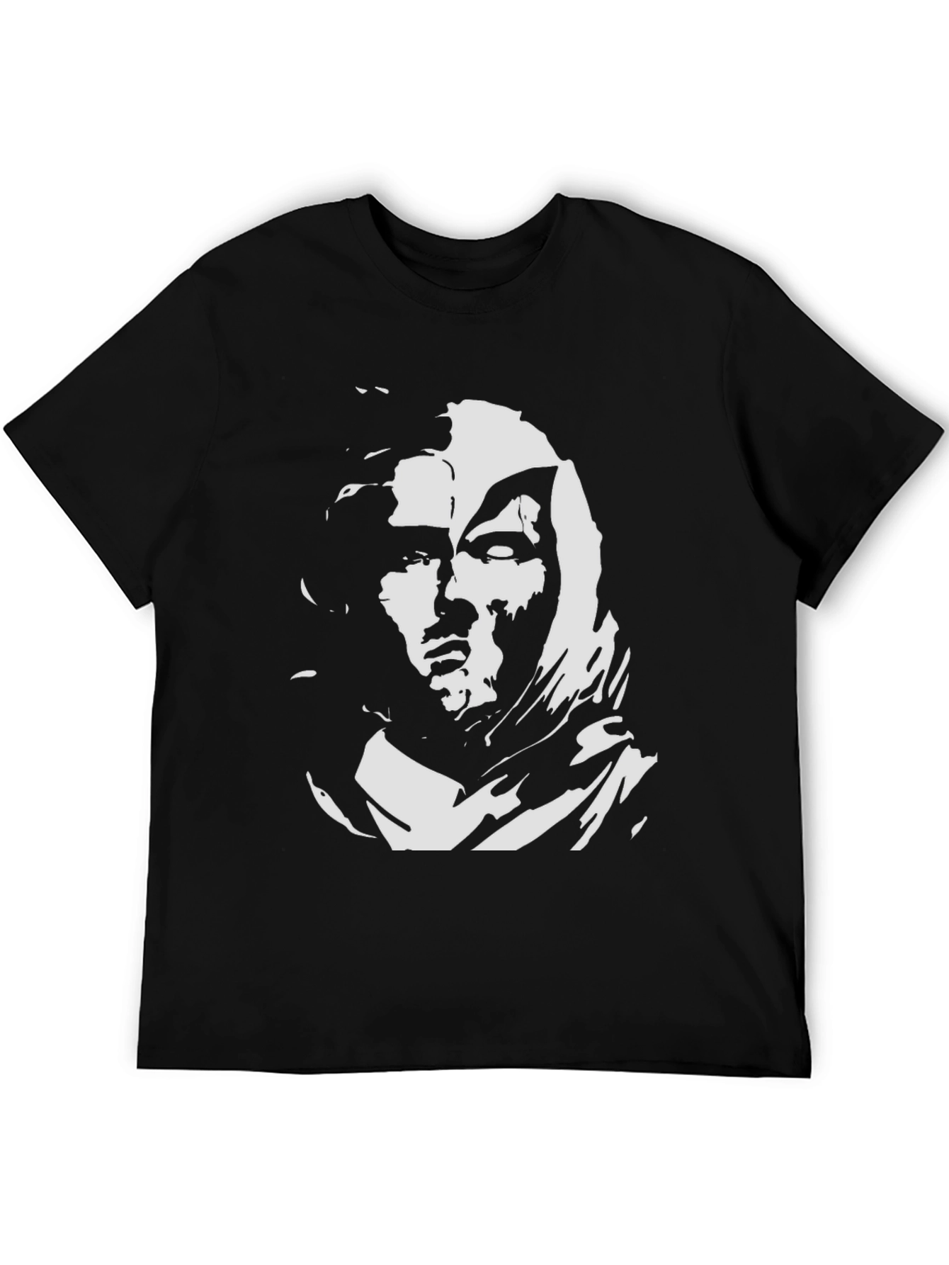 Black Graphic Tee with White Face Design