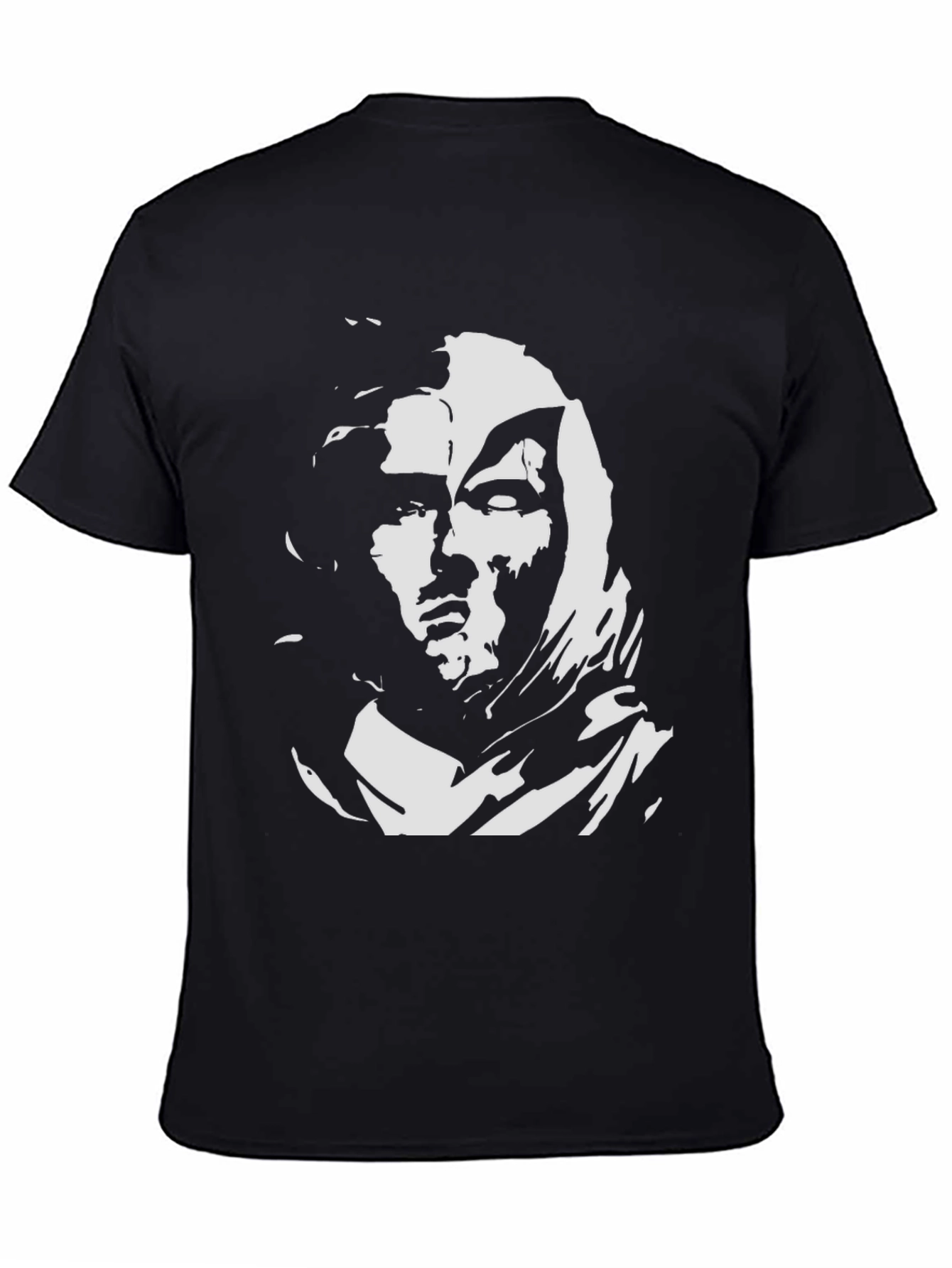 Black Graphic Tee with White Face Design