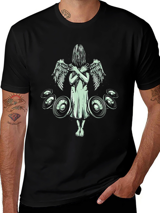 Angel Wings Graphic Print Tee - Black Cotton Blend