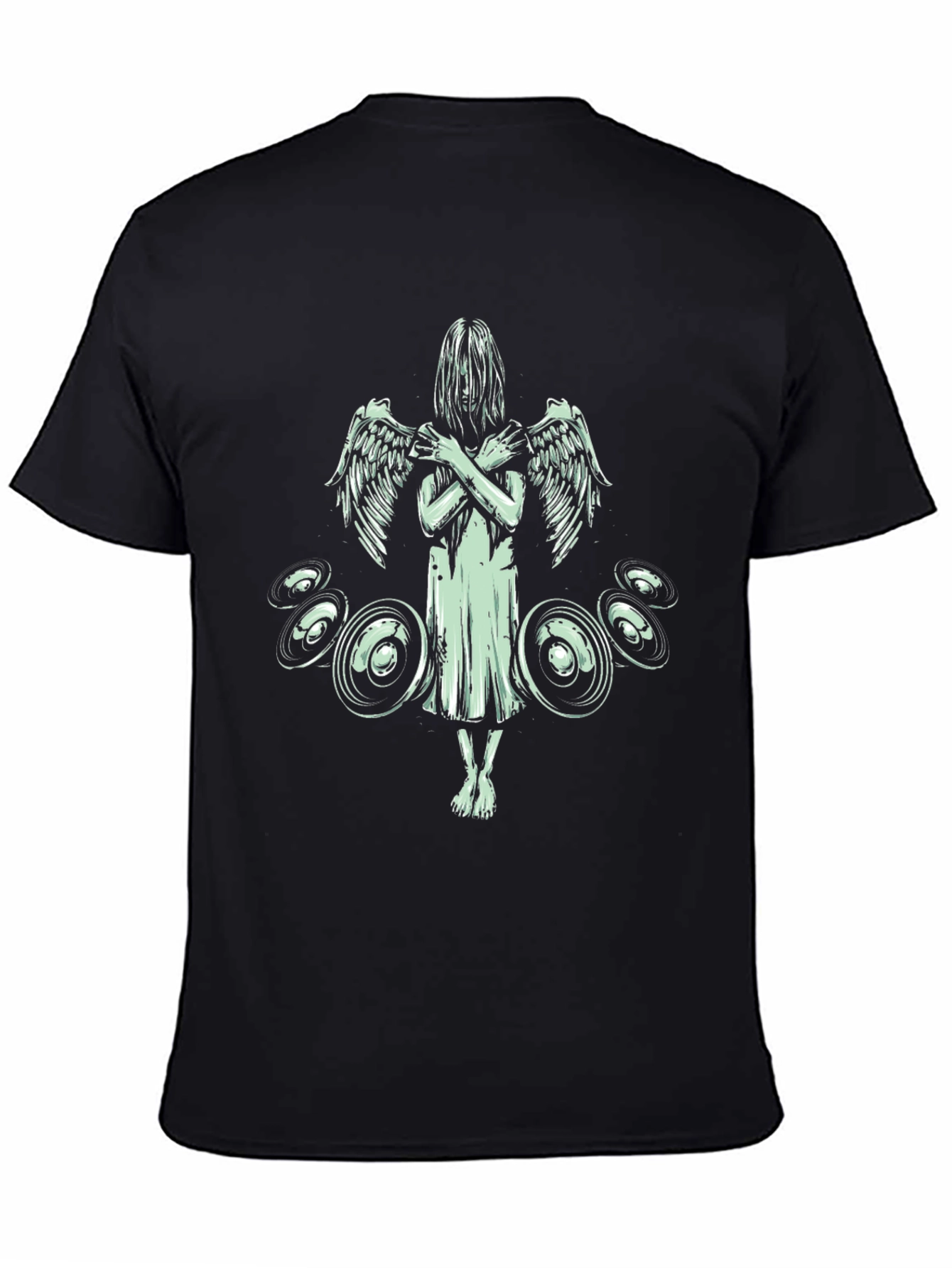 Angel Wings Graphic Print Tee - Black Cotton Blend