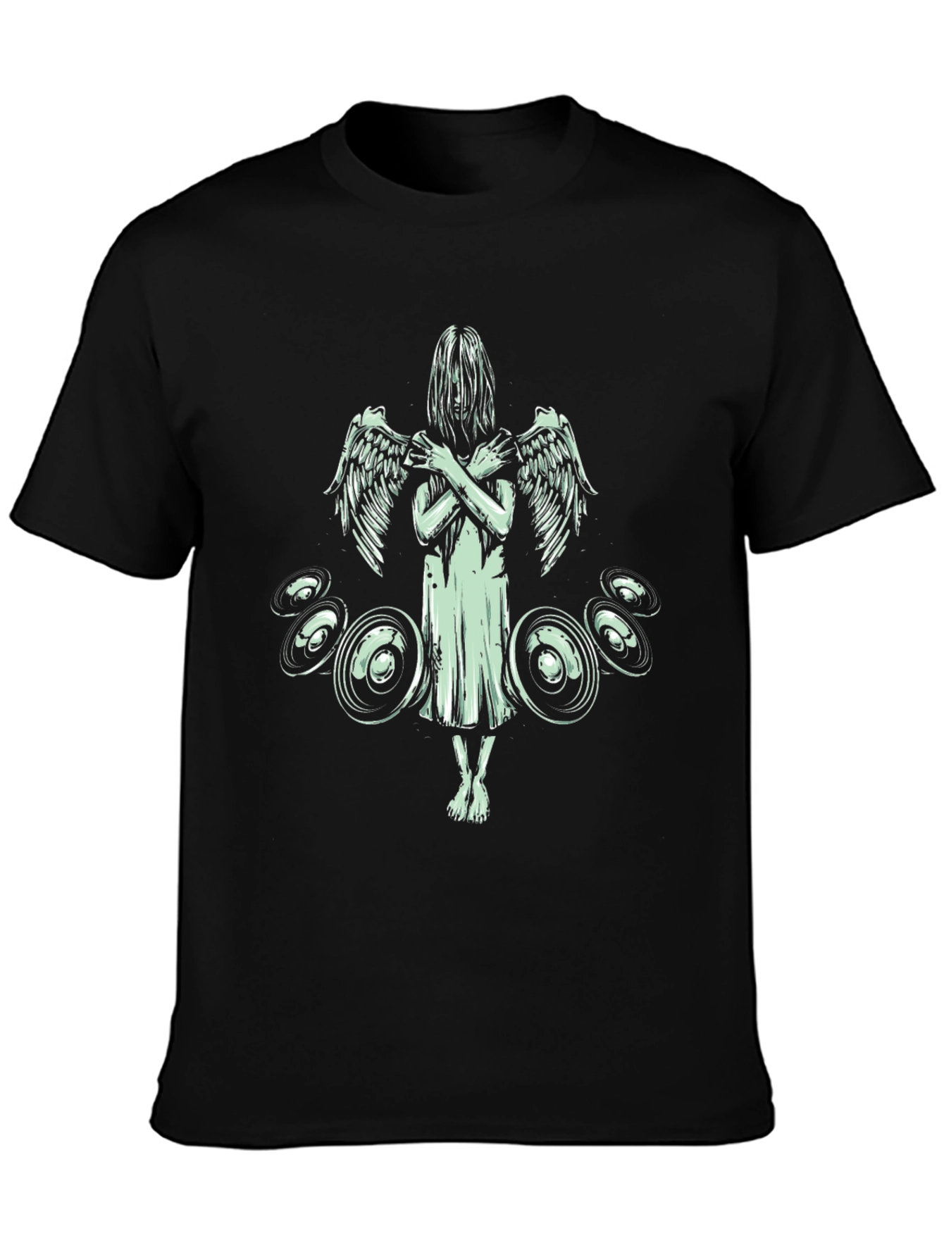 Angel Wings Graphic Print Tee - Black Cotton Blend