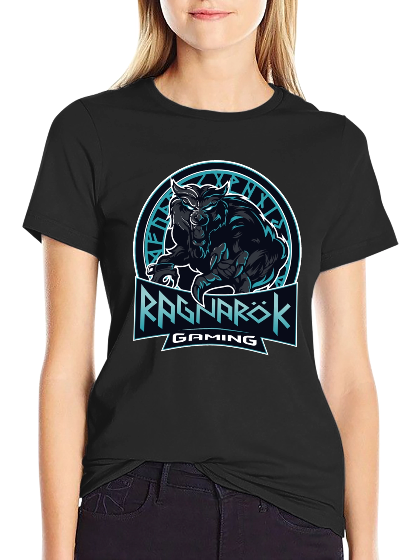 Ragnarok Gaming Black T-Shirt - Wolf Design