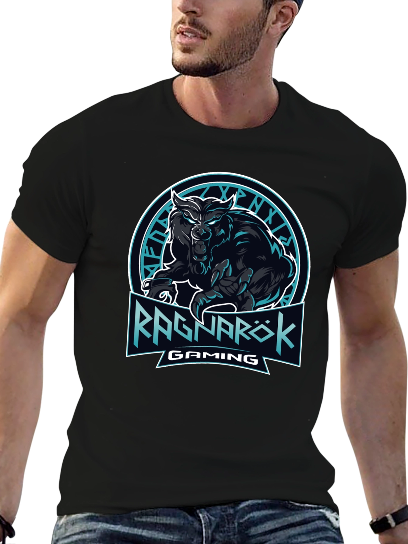 Ragnarok Gaming Black T-Shirt - Wolf Design