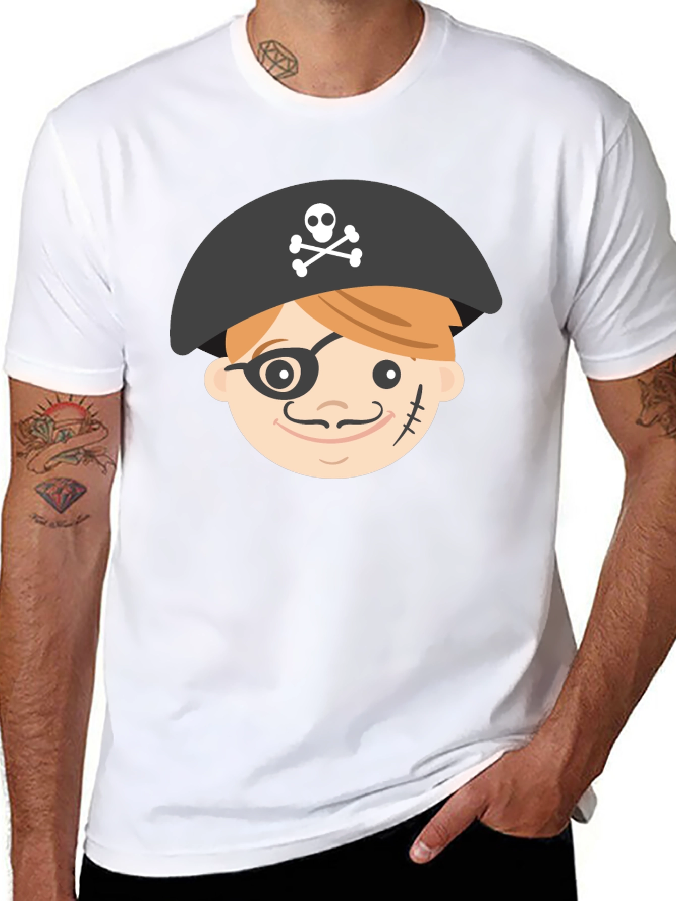 Pirate Cartoon Graphic Black T-Shirt