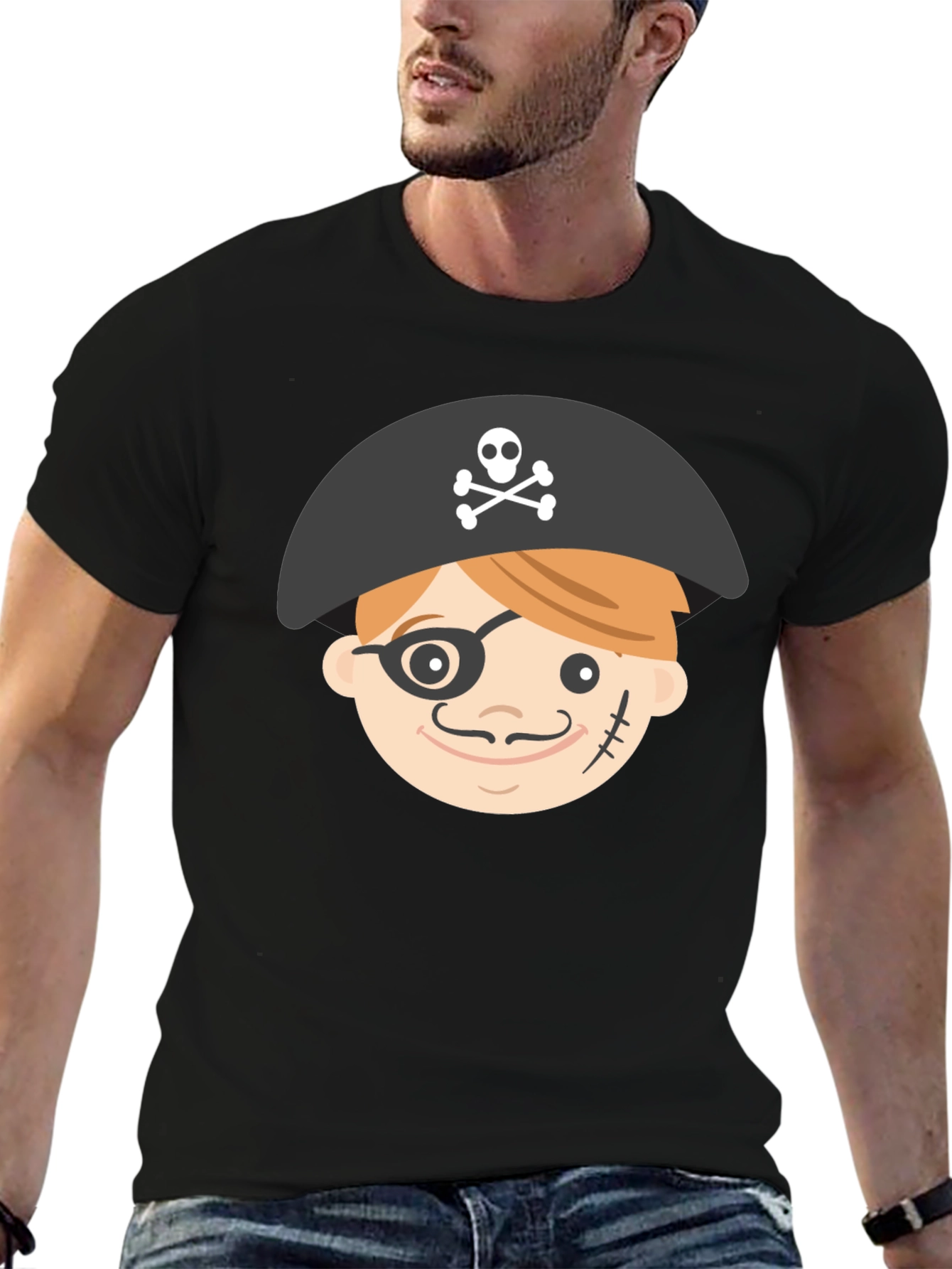 Pirate Cartoon Graphic Black T-Shirt