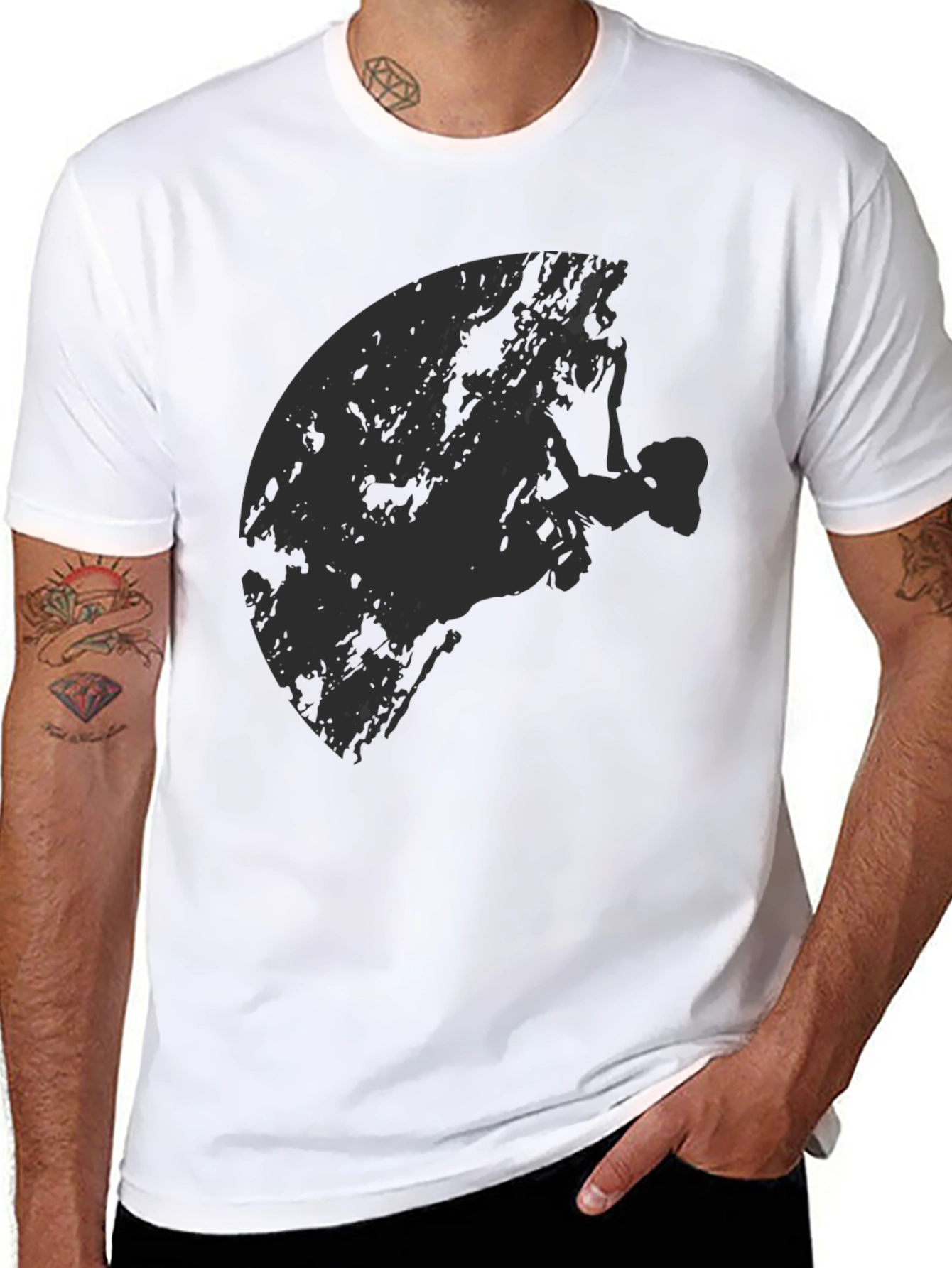 Black Graphic Tee - Rock Climber Silhouette Design