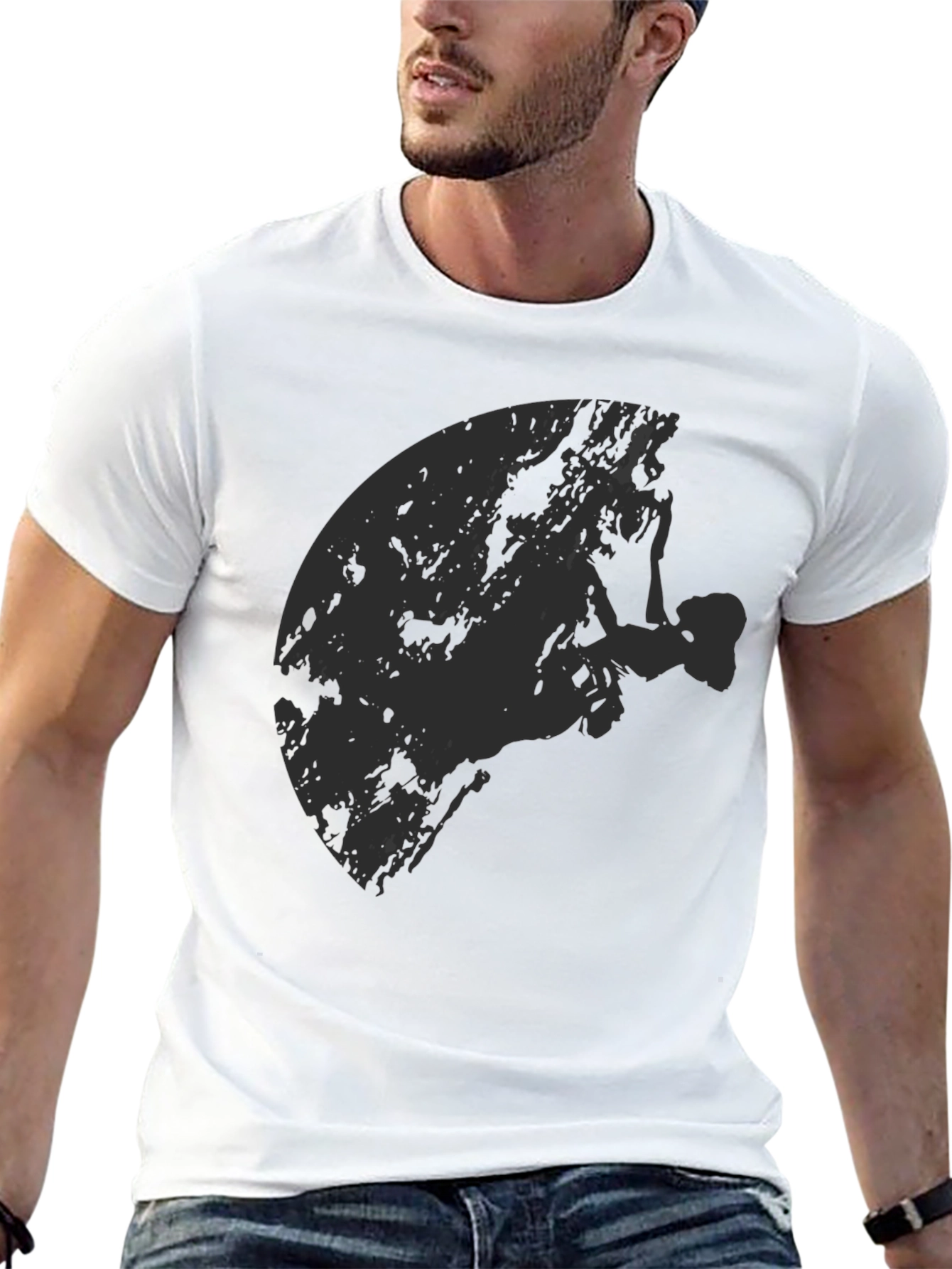 Black Graphic Tee - Rock Climber Silhouette Design