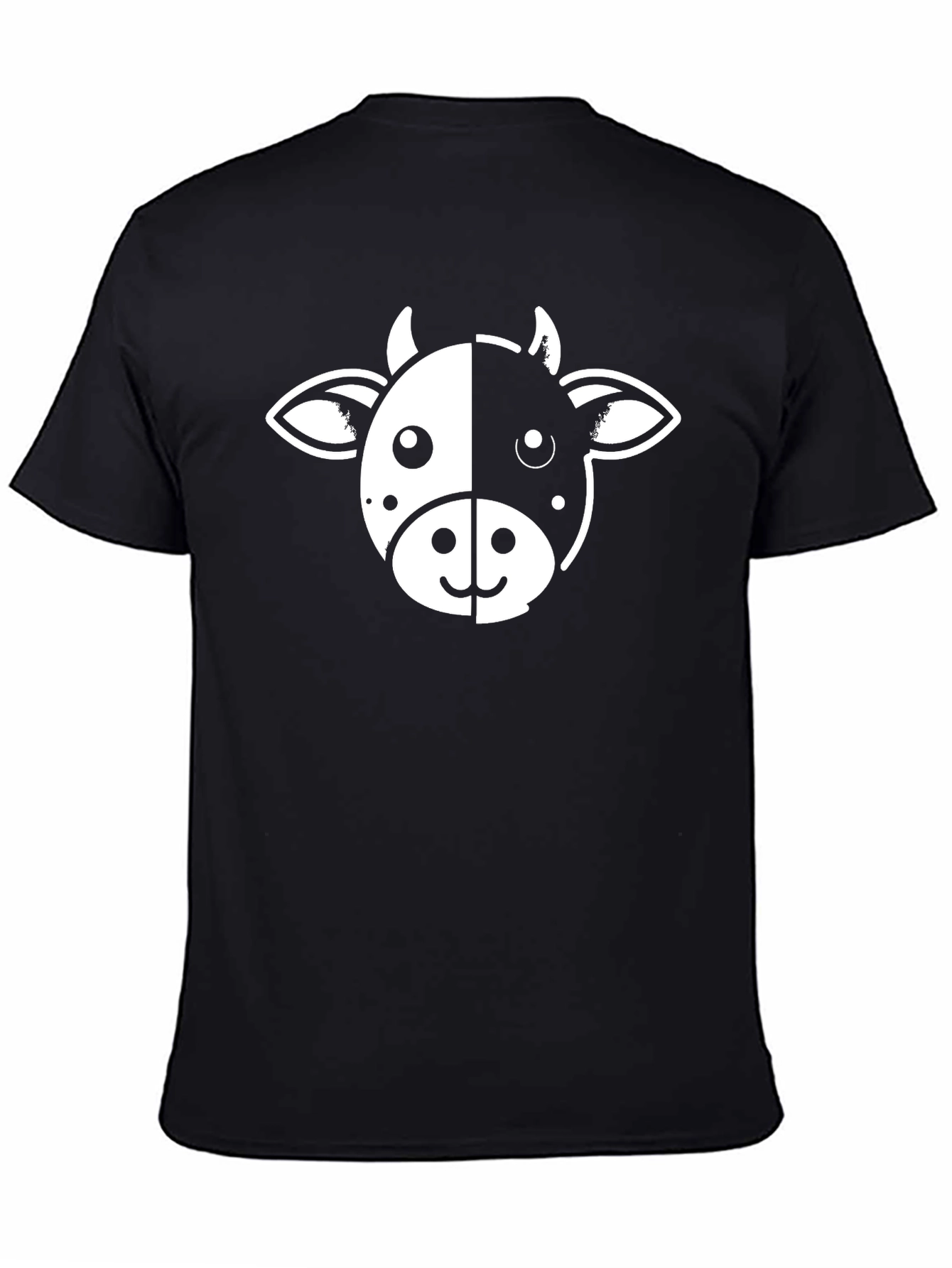 Cute Cow Face Graphic Tee - Black Cotton T-Shirt