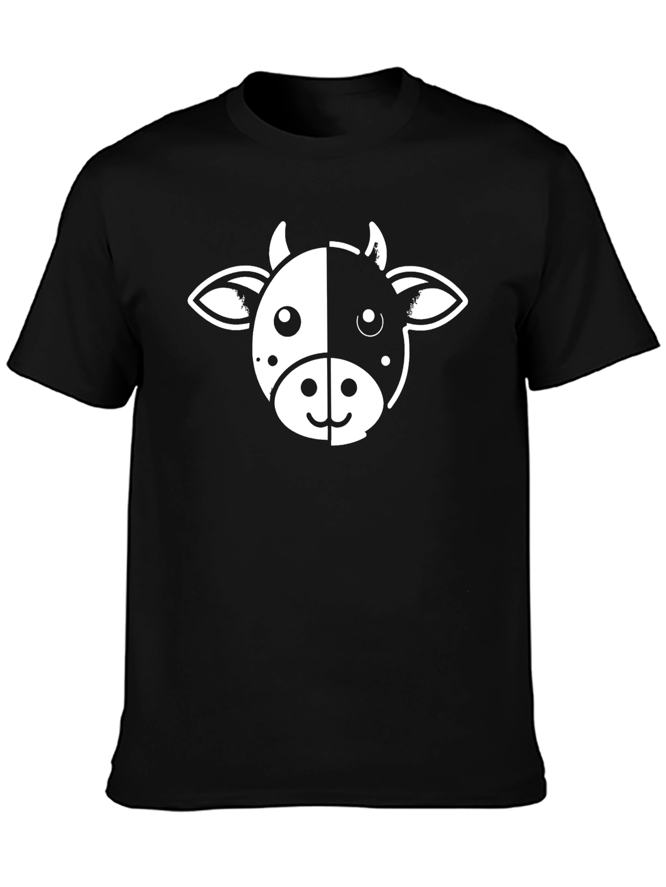 Cute Cow Face Graphic Tee - Black Cotton T-Shirt