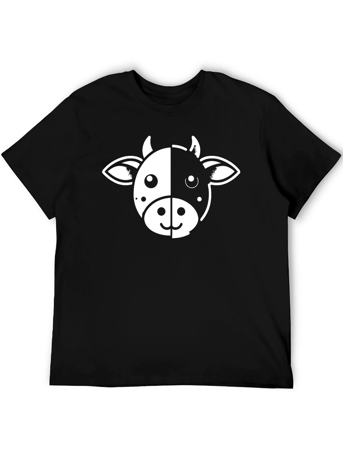 Cute Cow Face Graphic Tee - Black Cotton T-Shirt