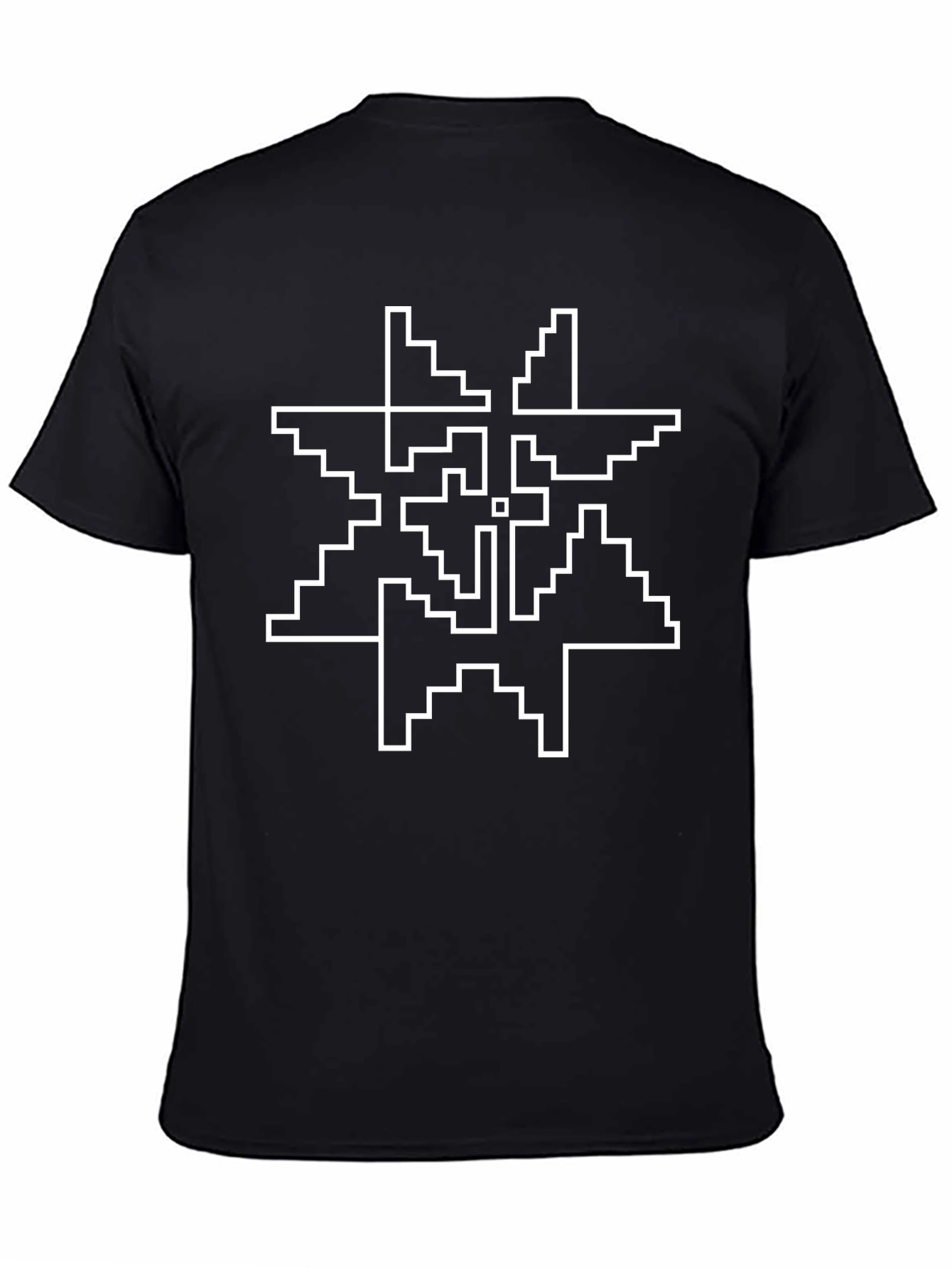 Geometric Pixel Art Graphic Tee - Black