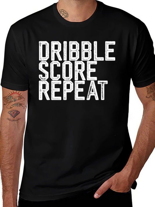 Dribble Score Repeat T-Shirt - Basketball Graphic Tee