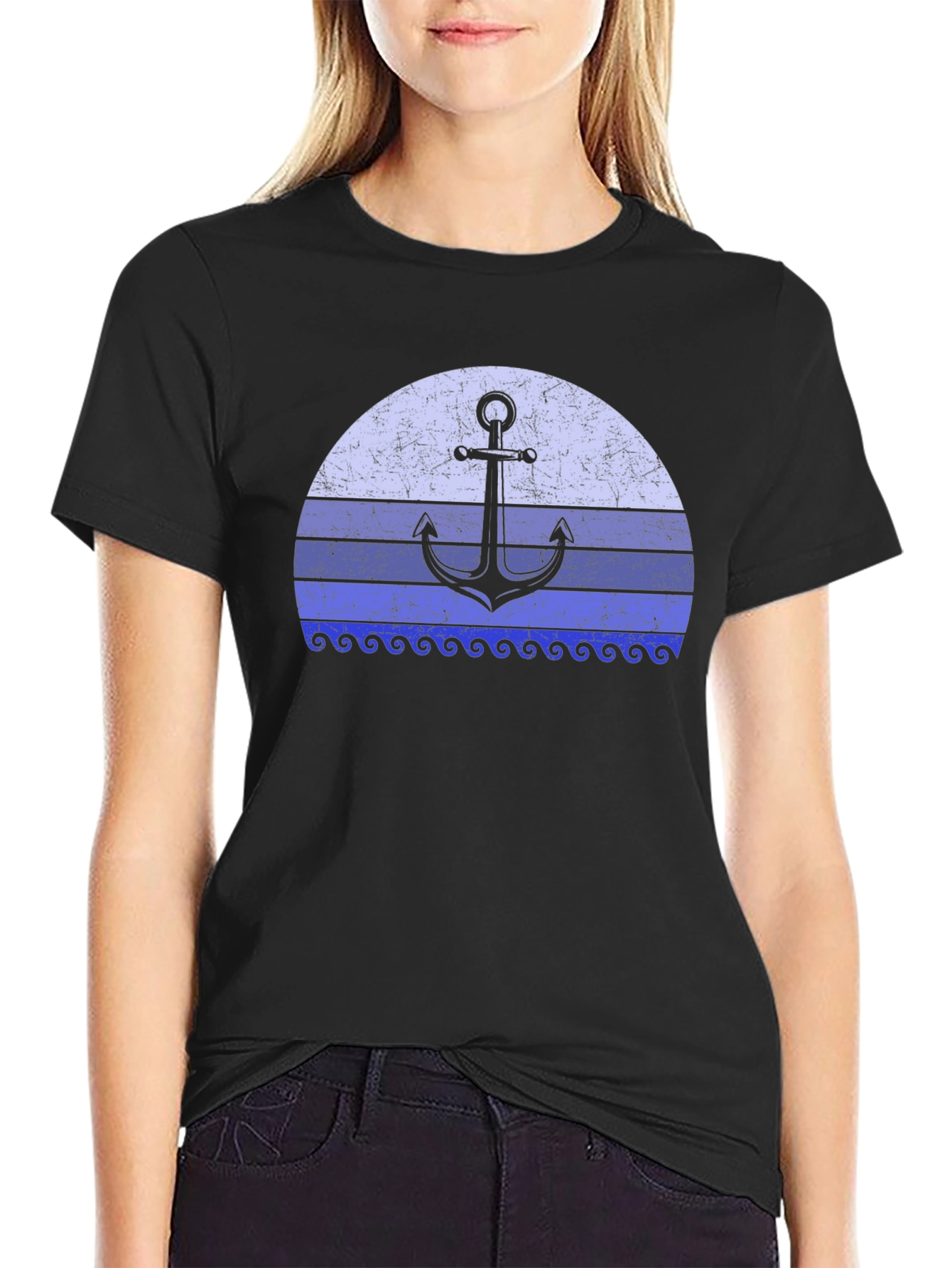 Nautical Anchor Sunset Graphic Tee
