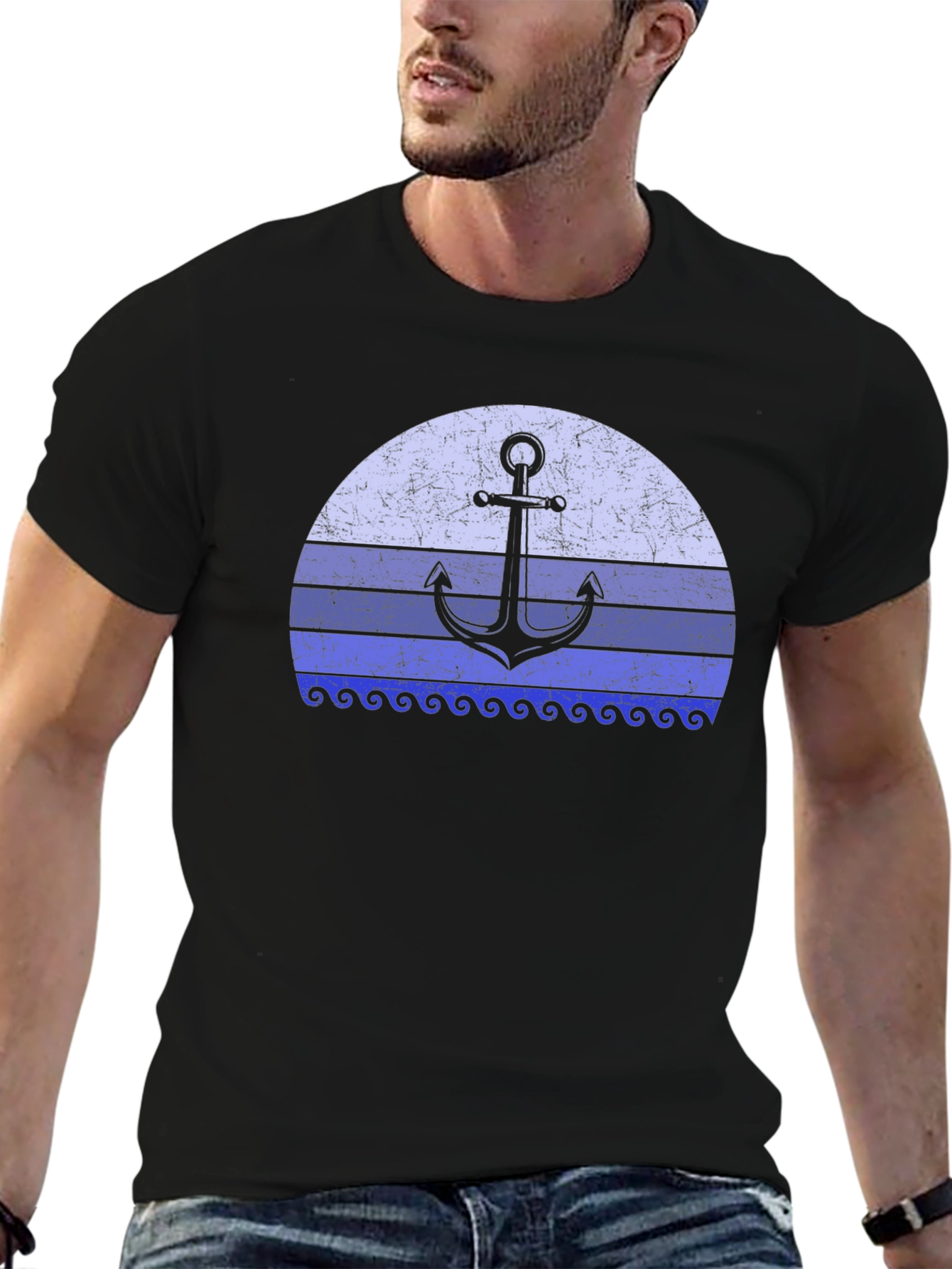 Nautical Anchor Sunset Graphic Tee