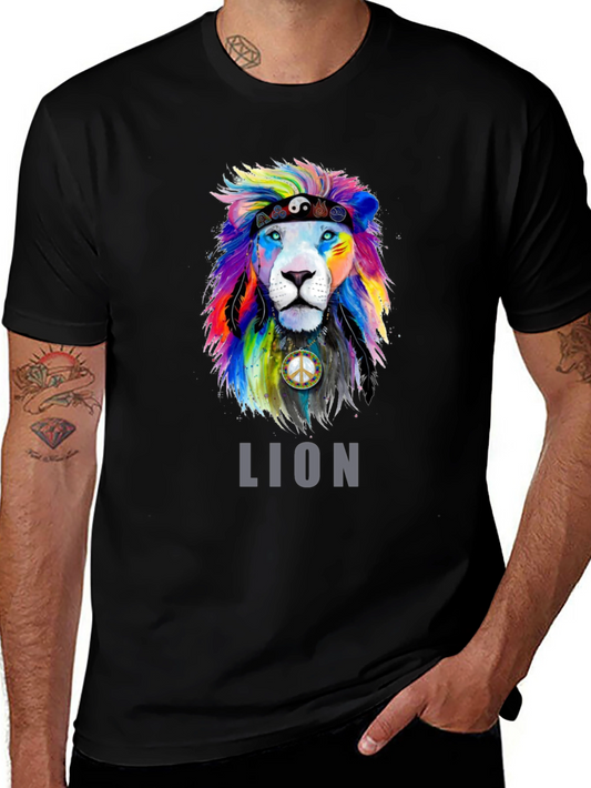 Colorful Lion Graphic Tee - Peace & Pride T-Shirt