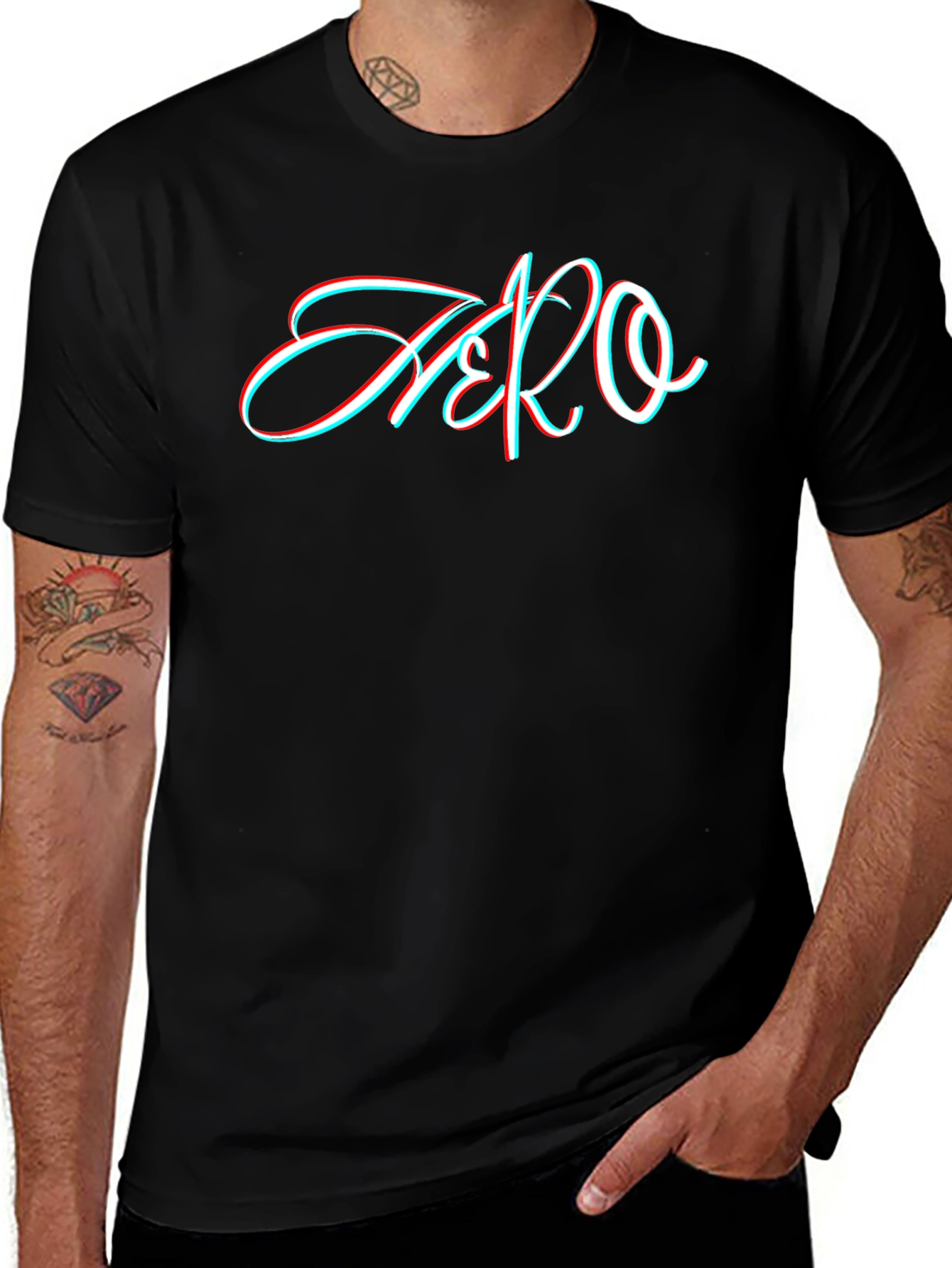 Stylish Black T-Shirt with 3D Style Zero Graphic
