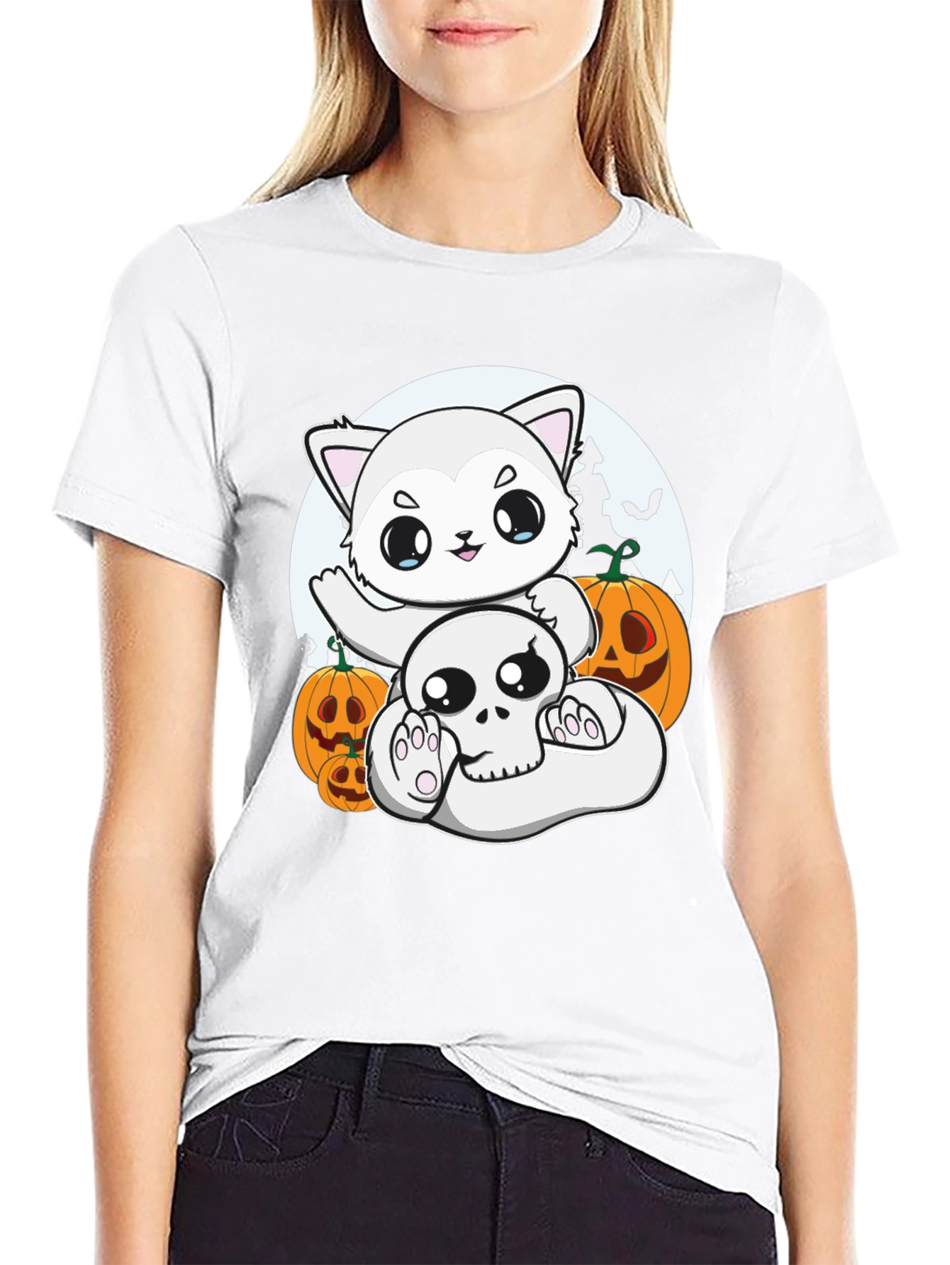 Halloween Cat & Skull T-Shirt