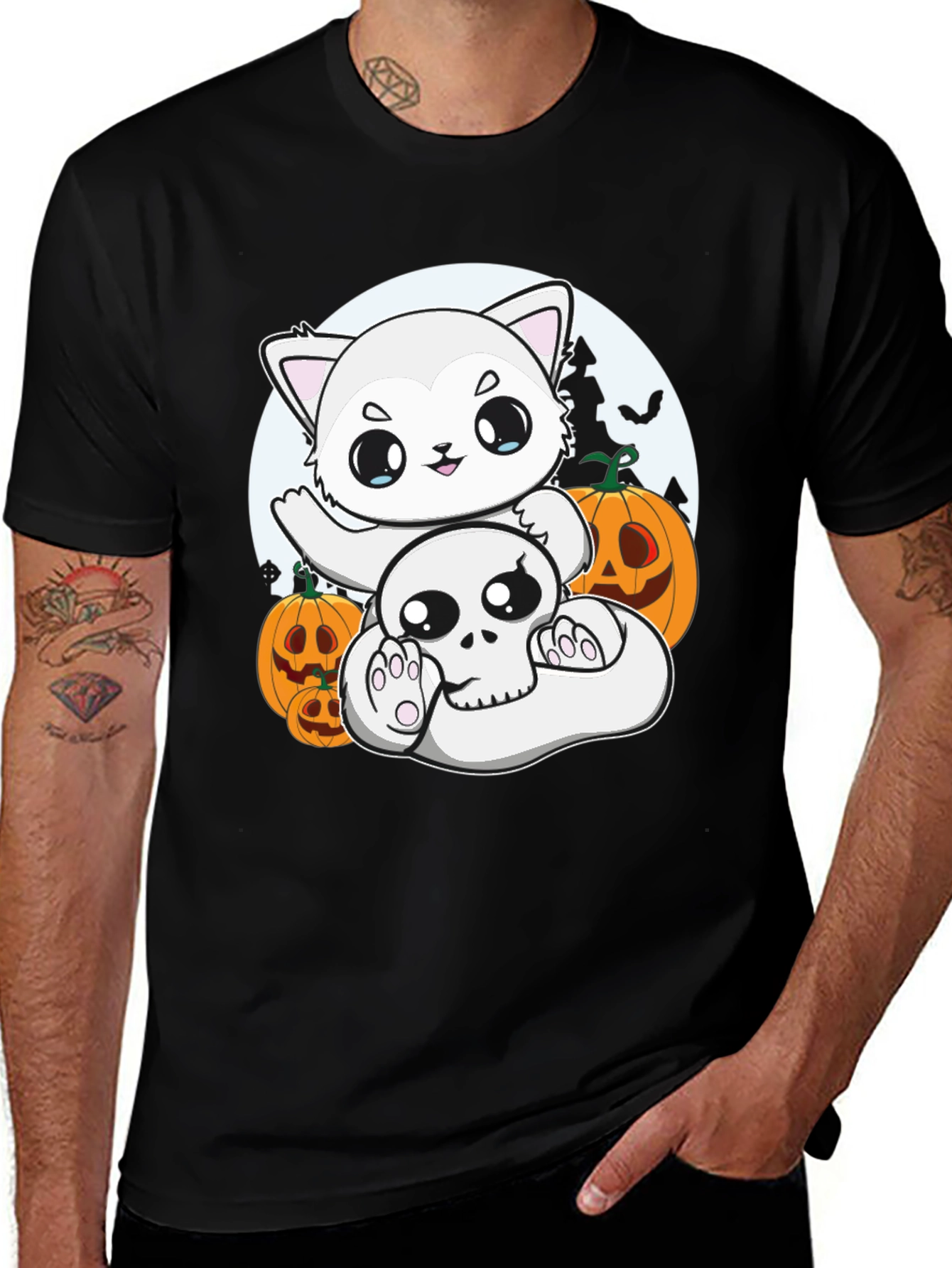 Halloween Cat & Skull T-Shirt