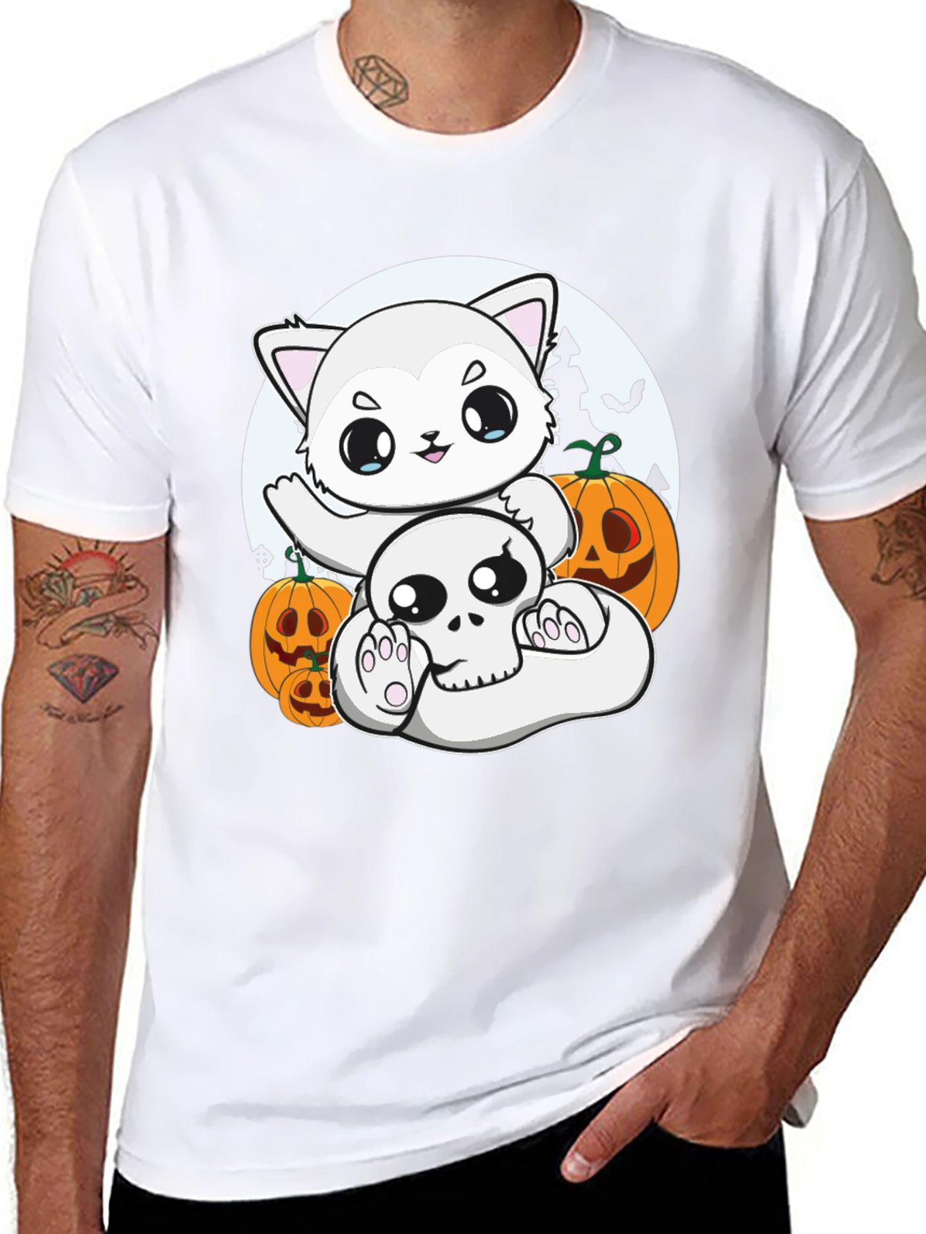 Halloween Cat & Skull T-Shirt