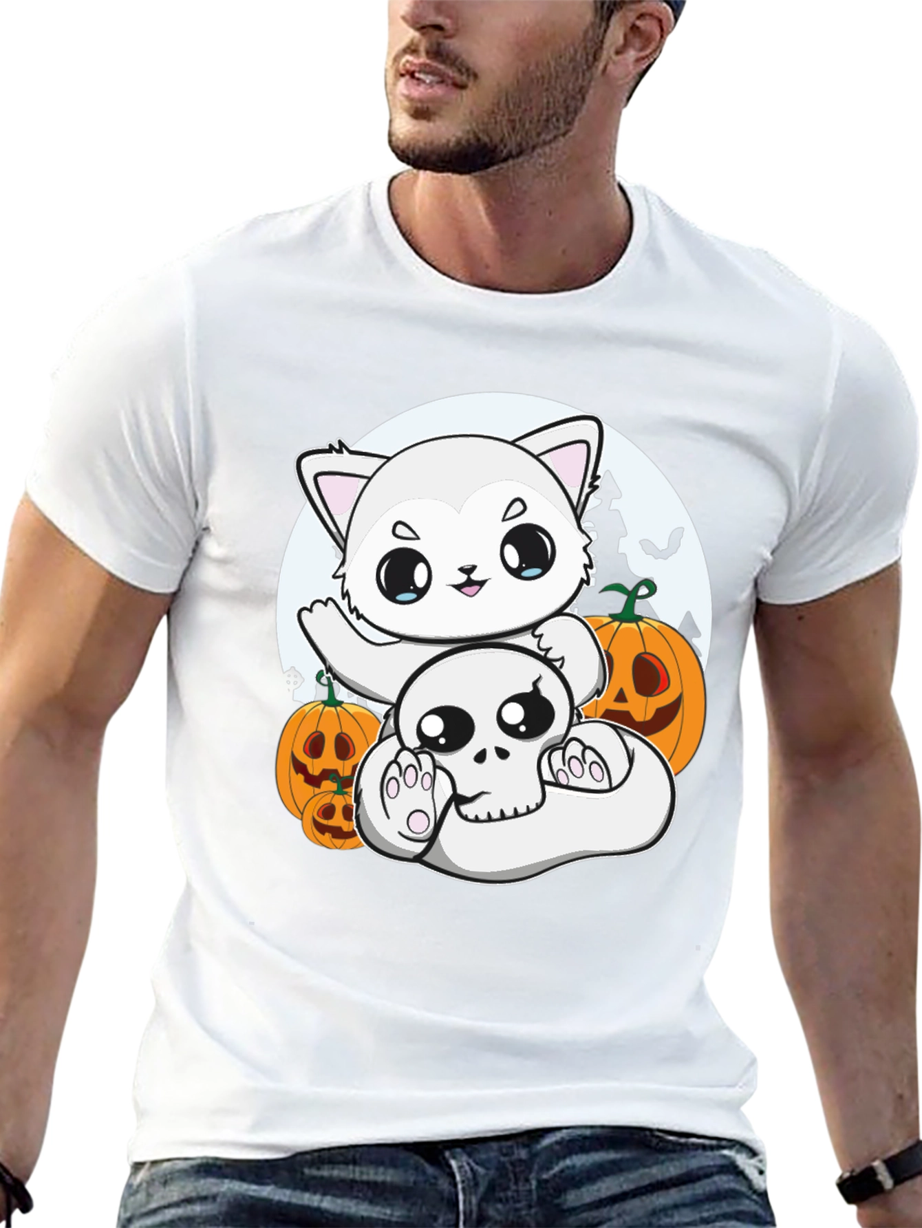Halloween Cat & Skull T-Shirt
