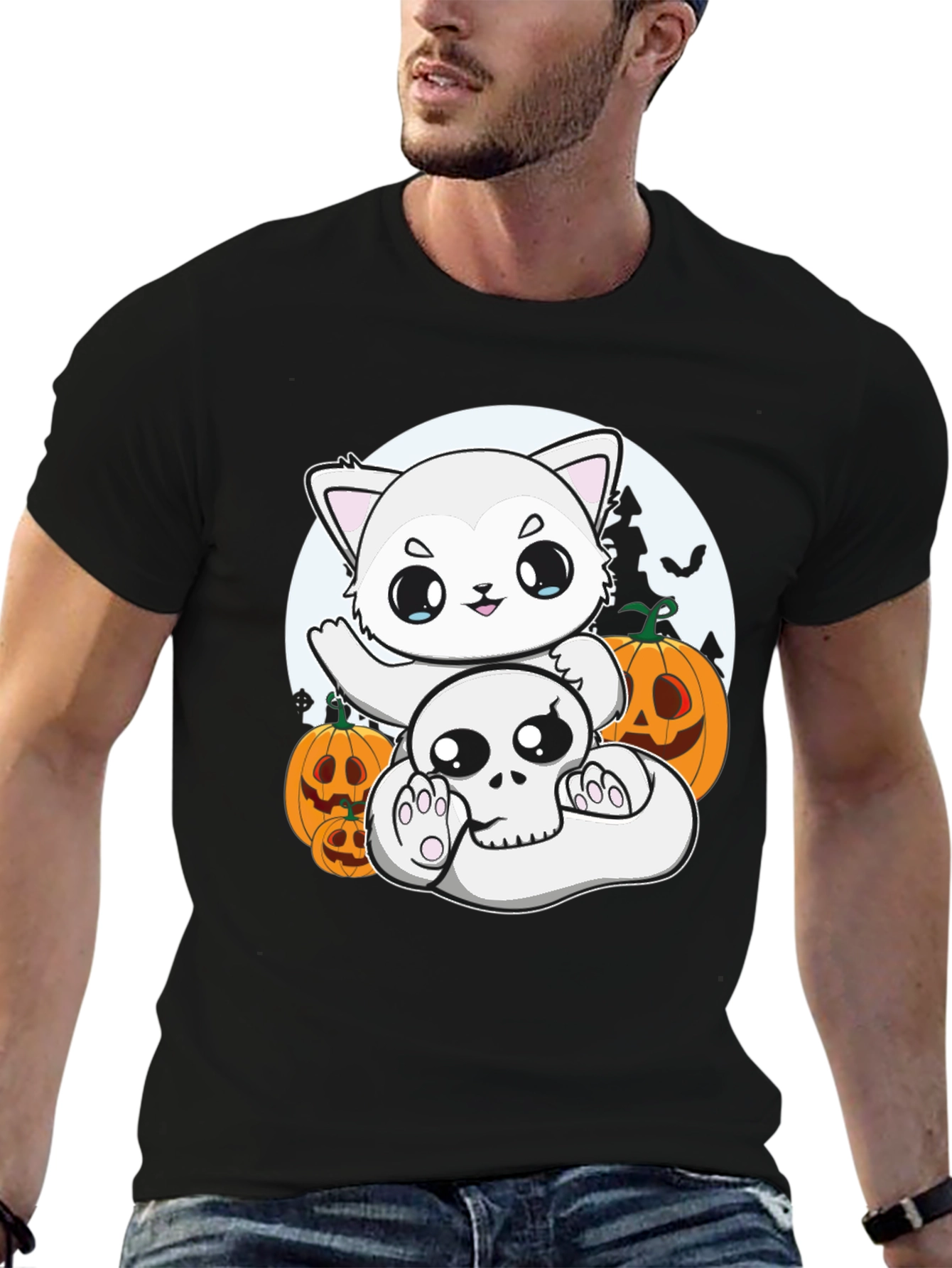 Halloween Cat & Skull T-Shirt