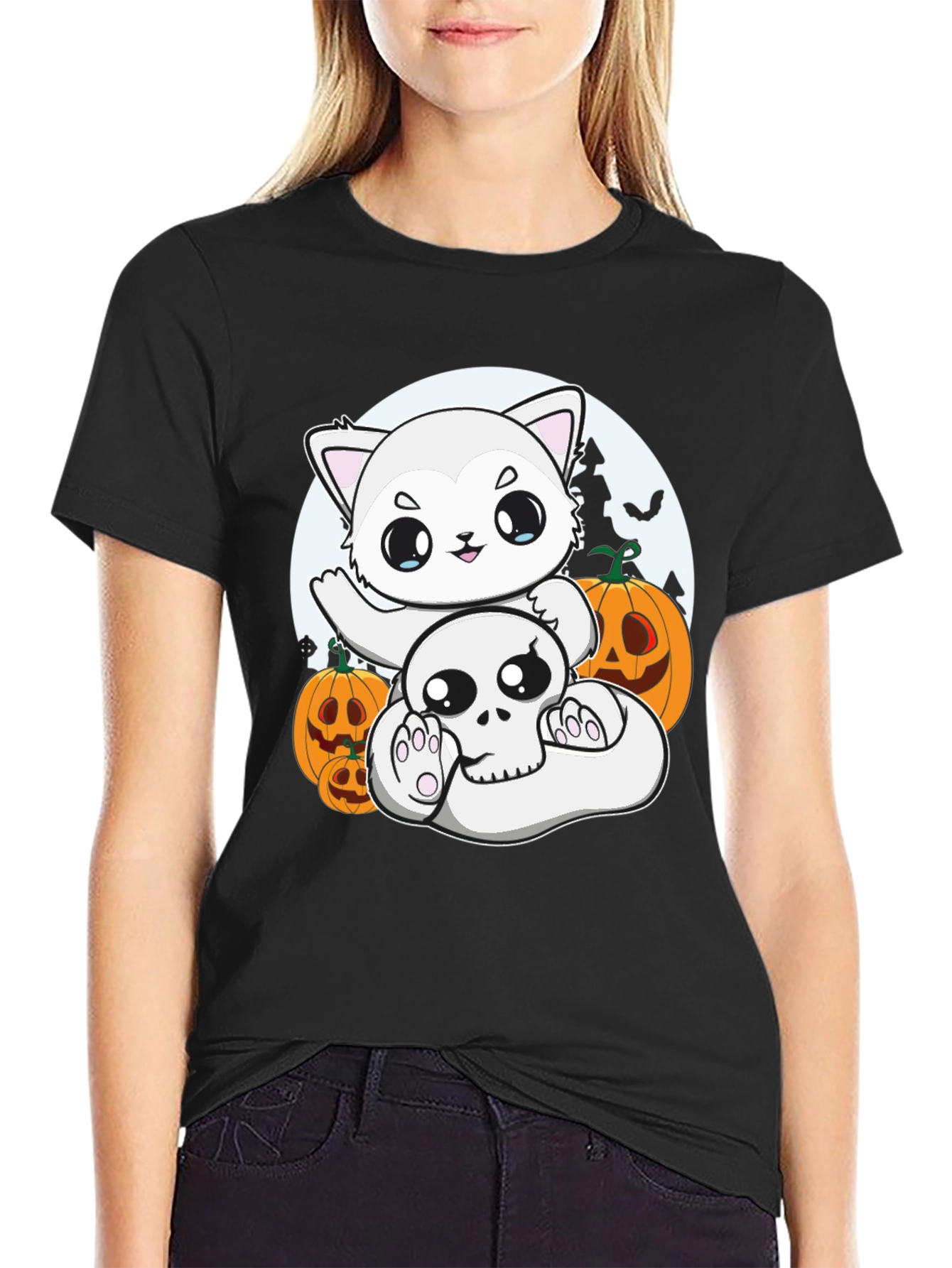 Halloween Cat & Skull T-Shirt