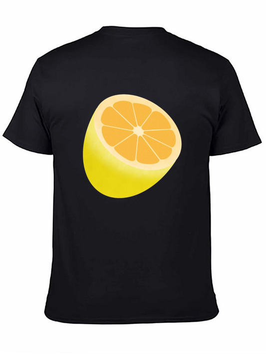 Half Lemon Graphic Print Black T-Shirt