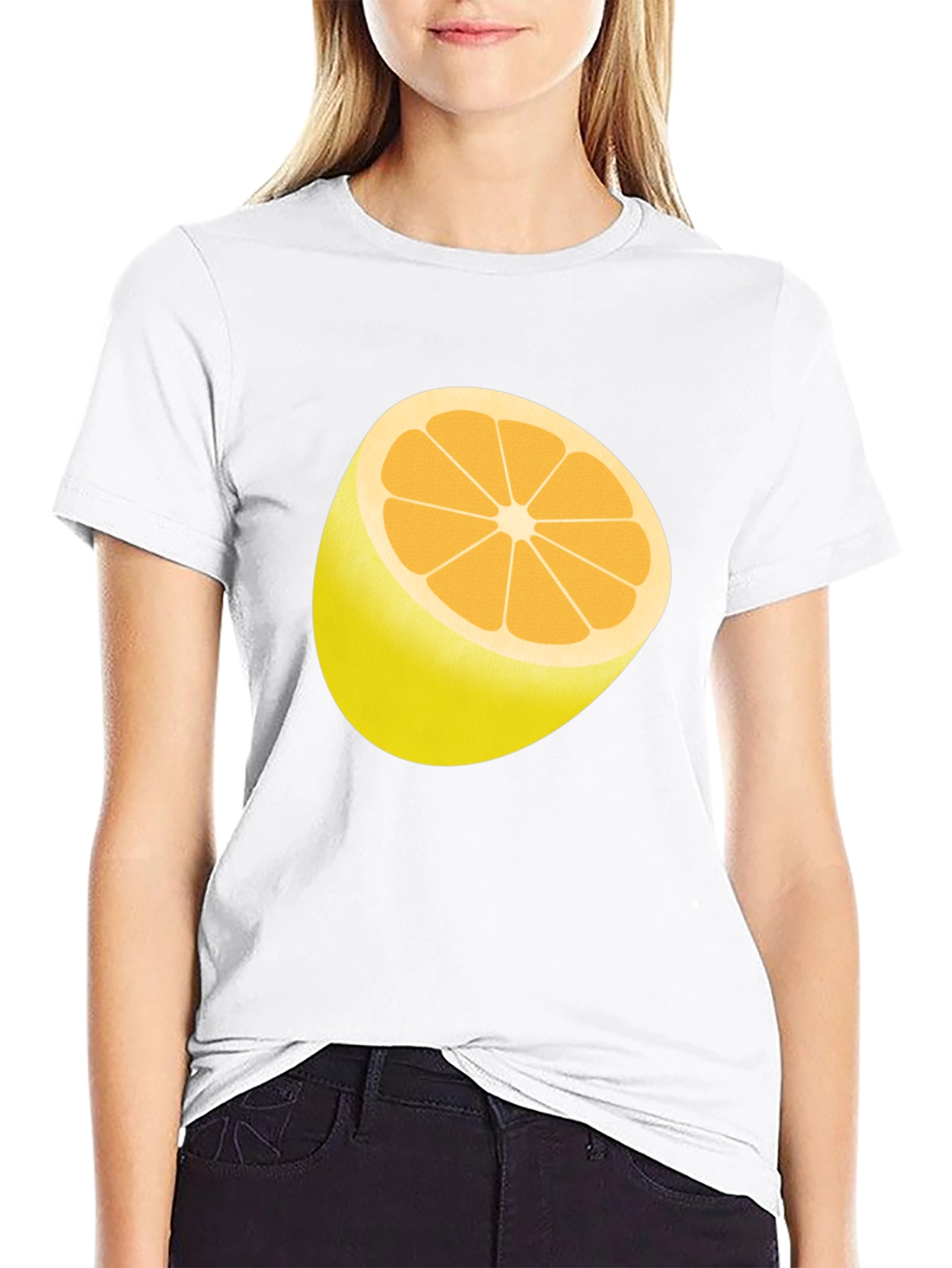 Half Lemon Graphic Print Black T-Shirt