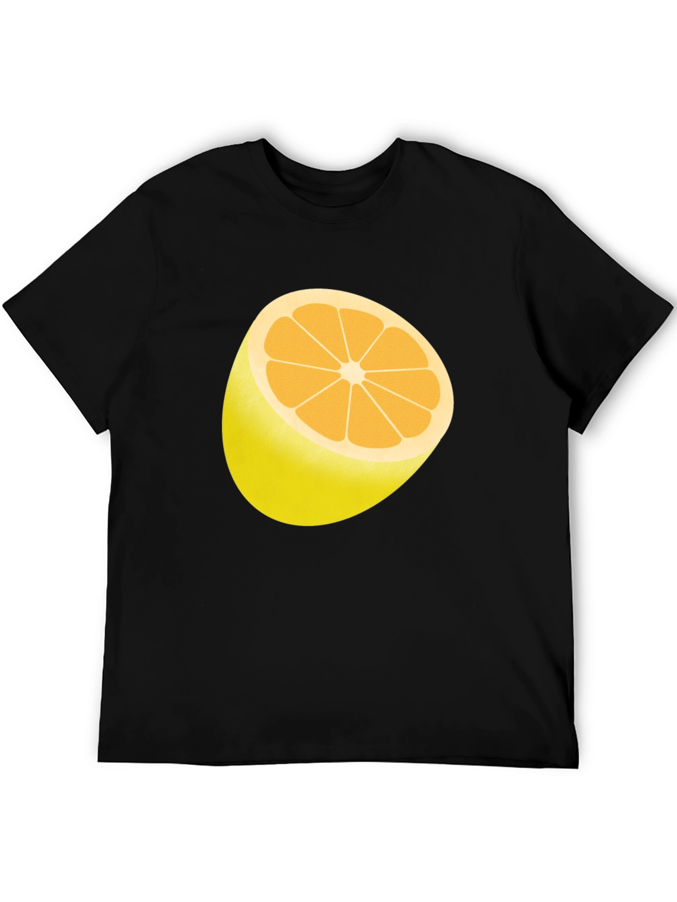 Half Lemon Graphic Print Black T-Shirt