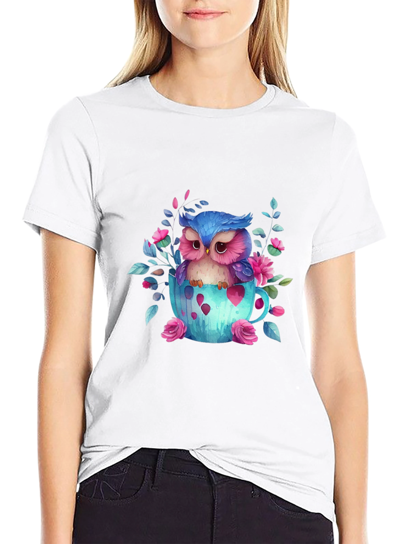 Cute Owl in Teacup Graphic Tee