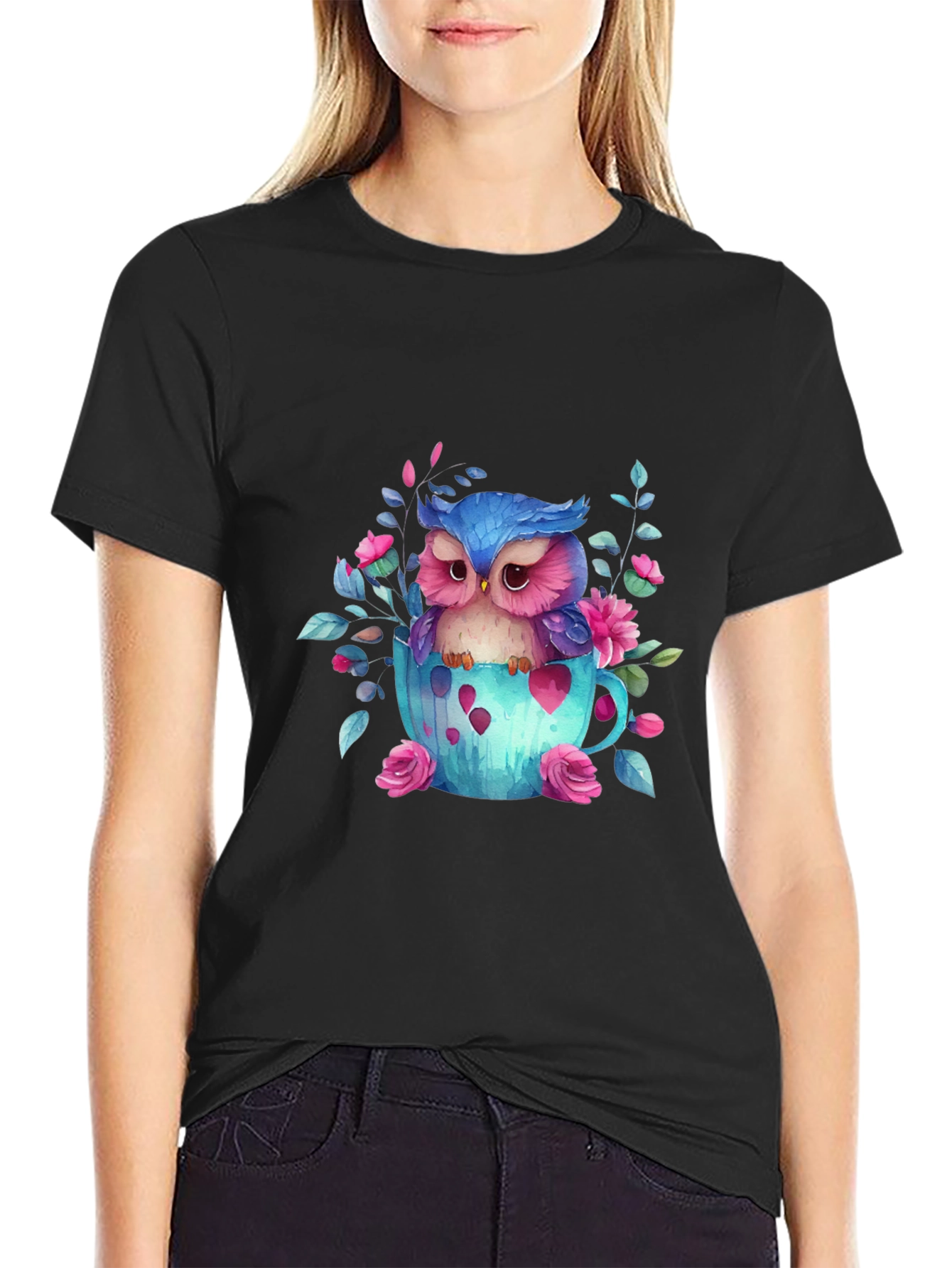 Cute Owl in Teacup Graphic Tee