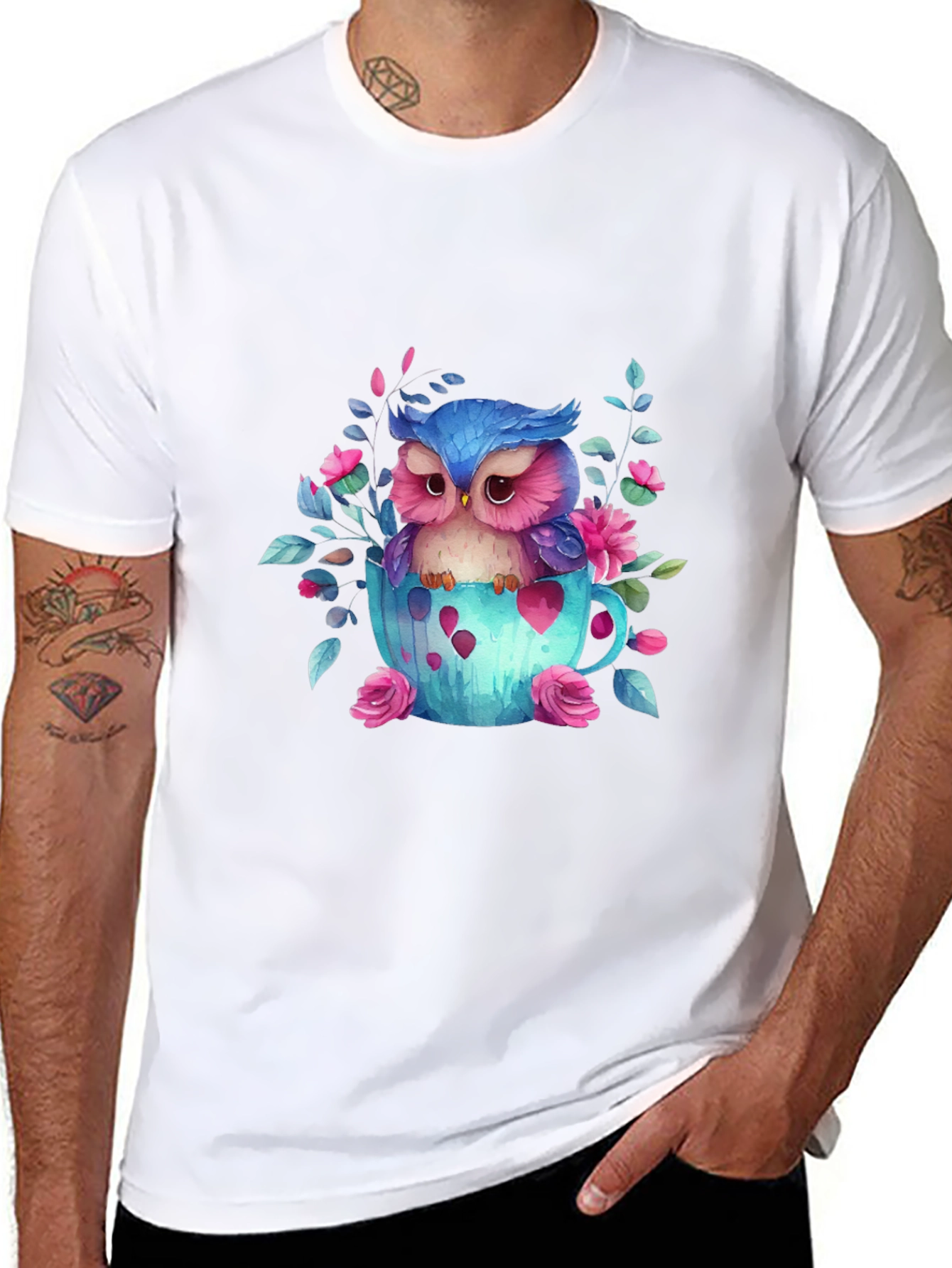 Cute Owl in Teacup Graphic Tee