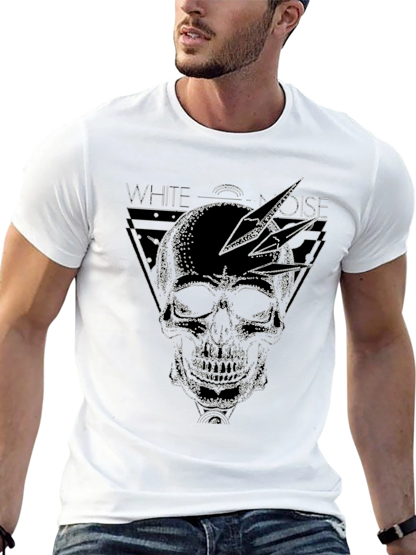 White Noise Skull Graphic Tee - Black Cotton