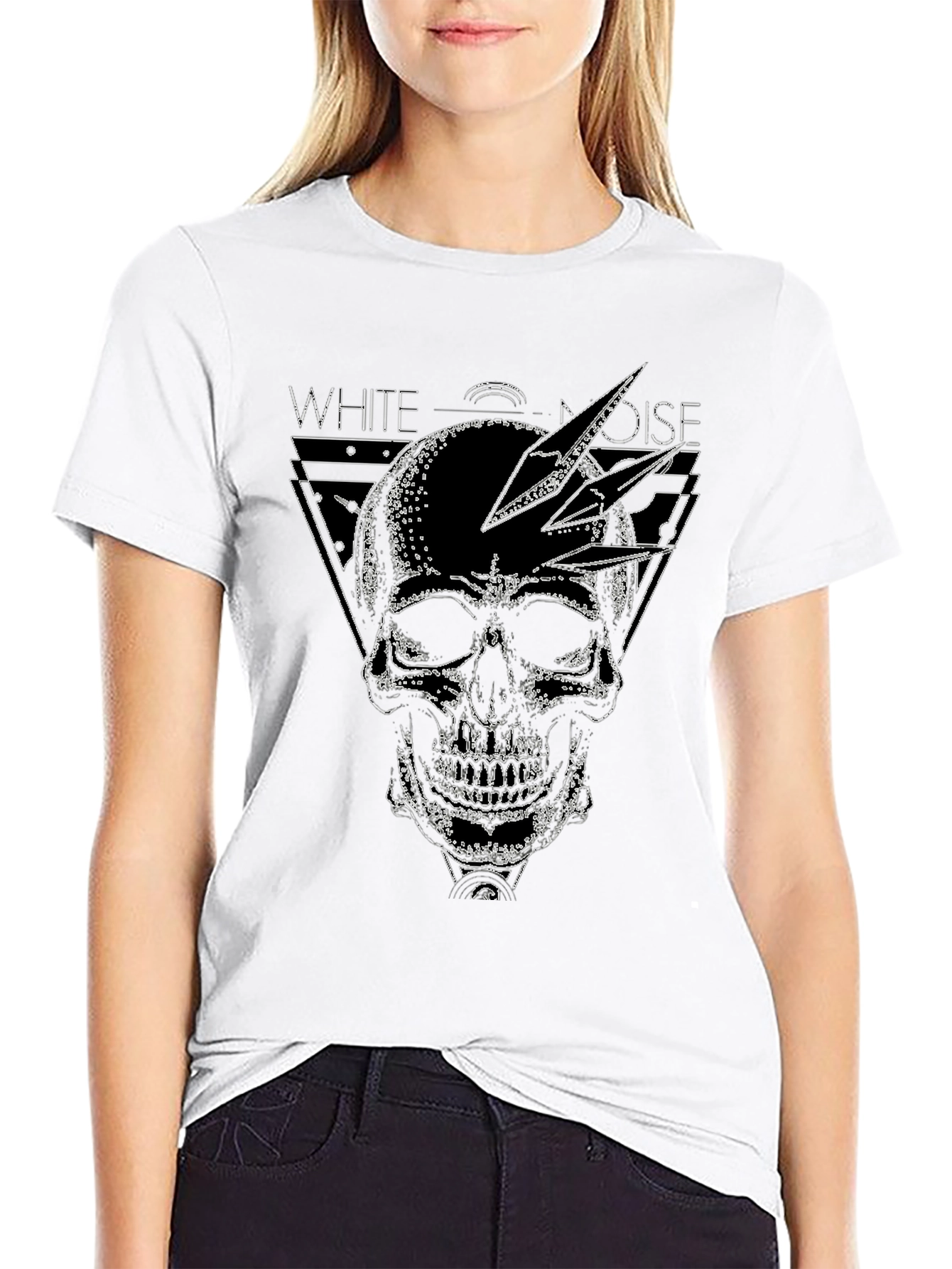 White Noise Skull Graphic Tee - Black Cotton