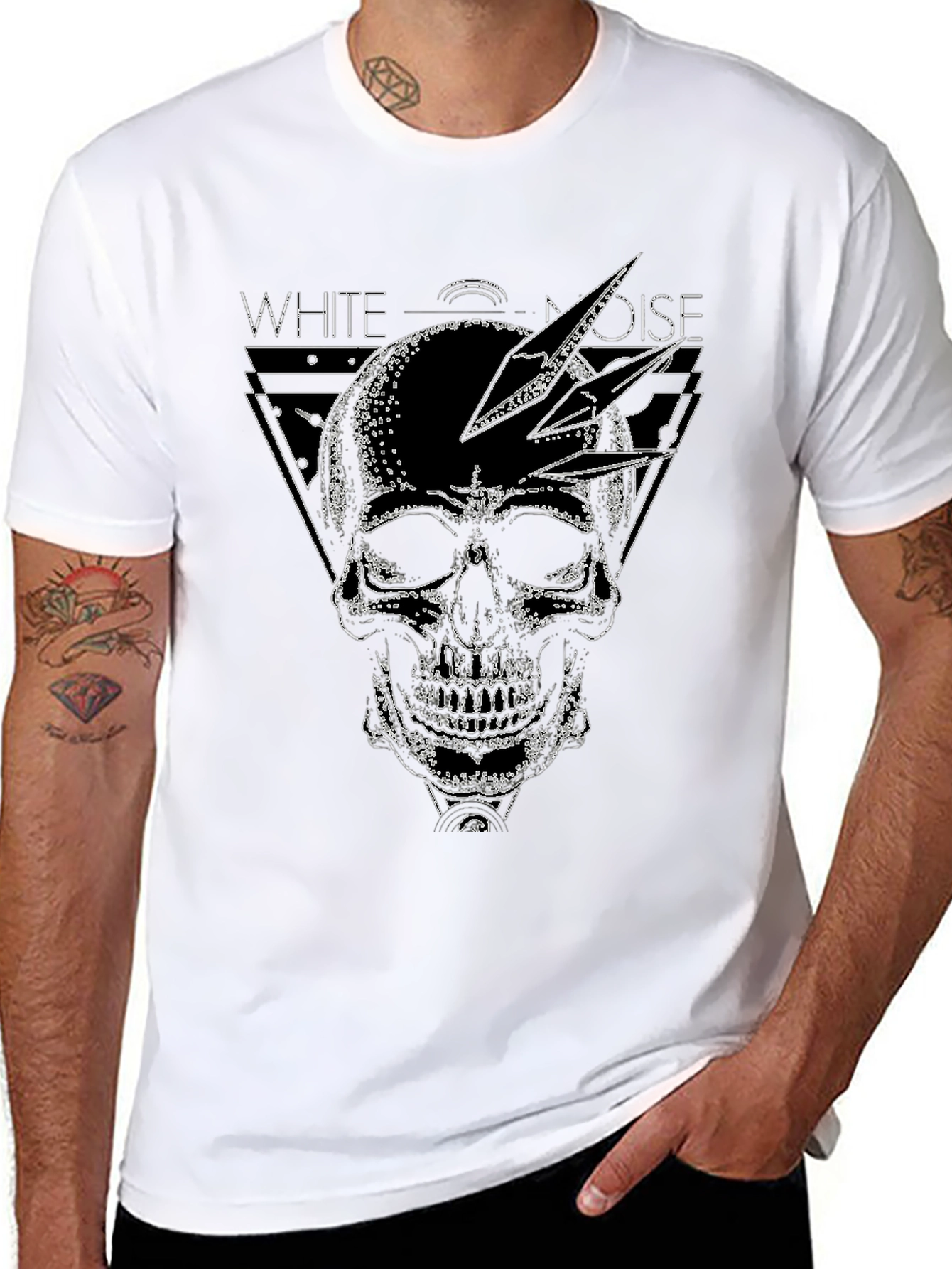 White Noise Skull Graphic Tee - Black Cotton