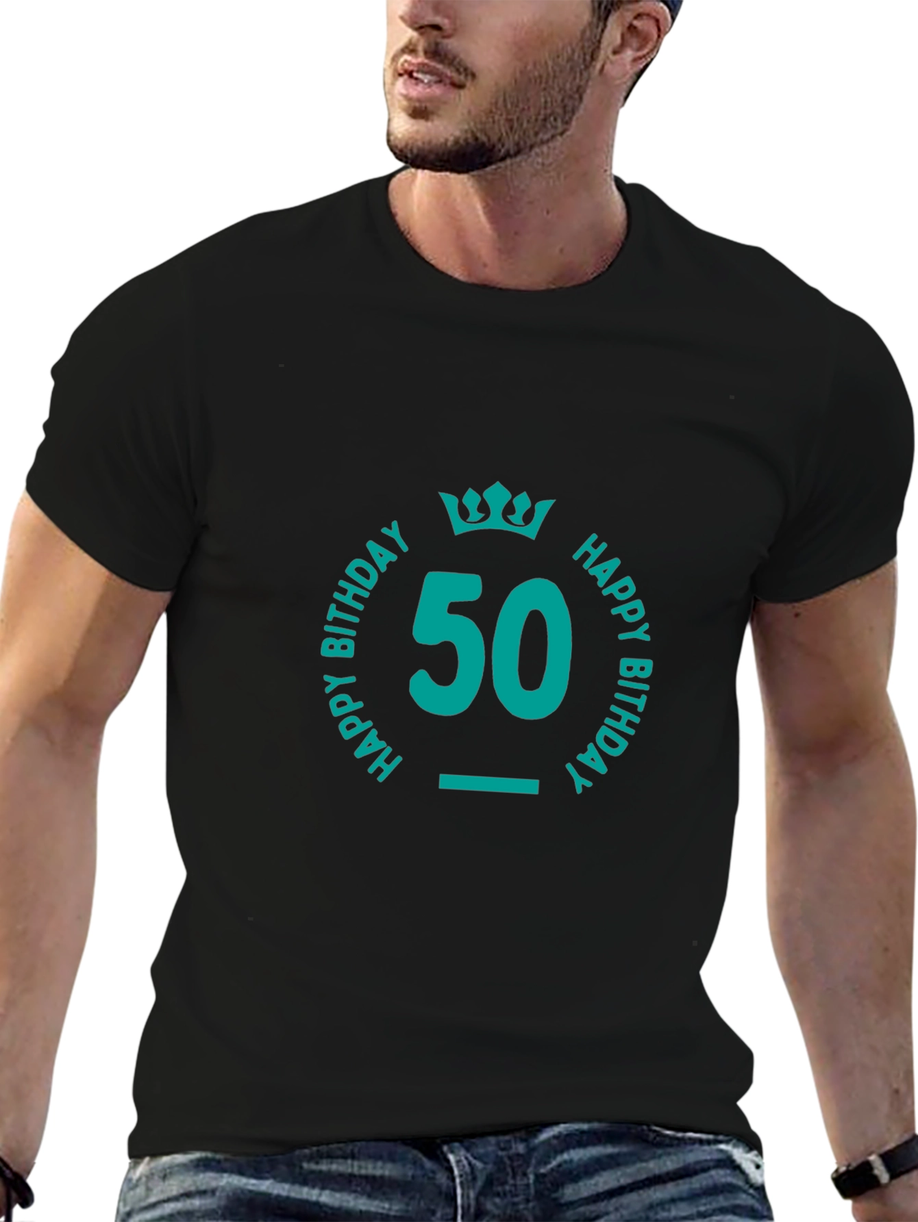 50th Birthday T-Shirt Teal Graphic Tee Black Shirt