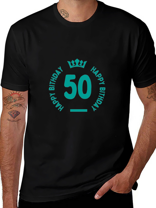 50th Birthday T-Shirt Teal Graphic Tee Black Shirt
