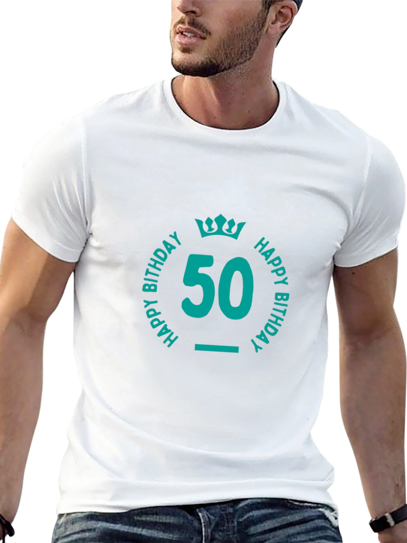 50th Birthday T-Shirt Teal Graphic Tee Black Shirt