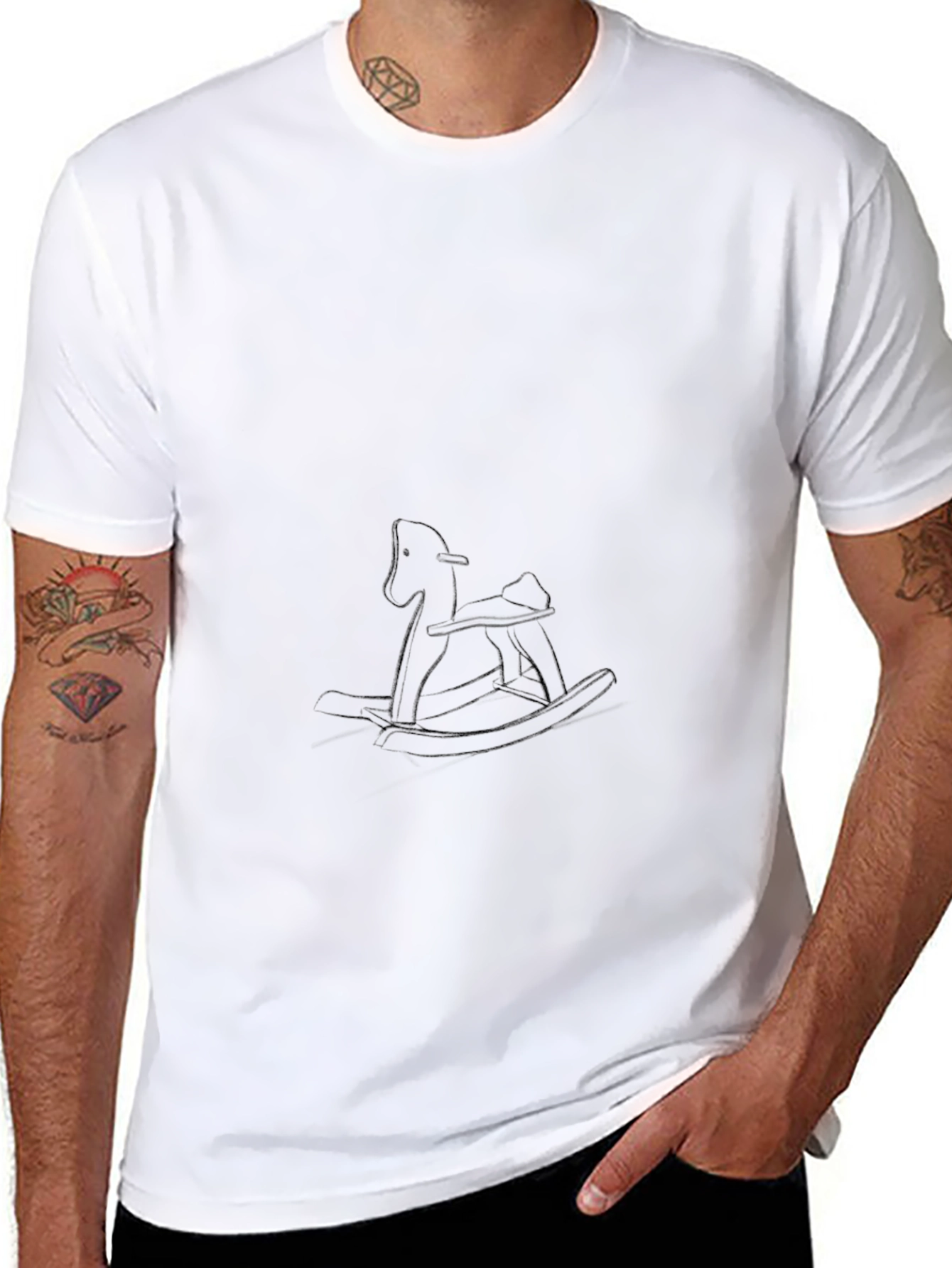 Black T-Shirt with Rocking Horse Design