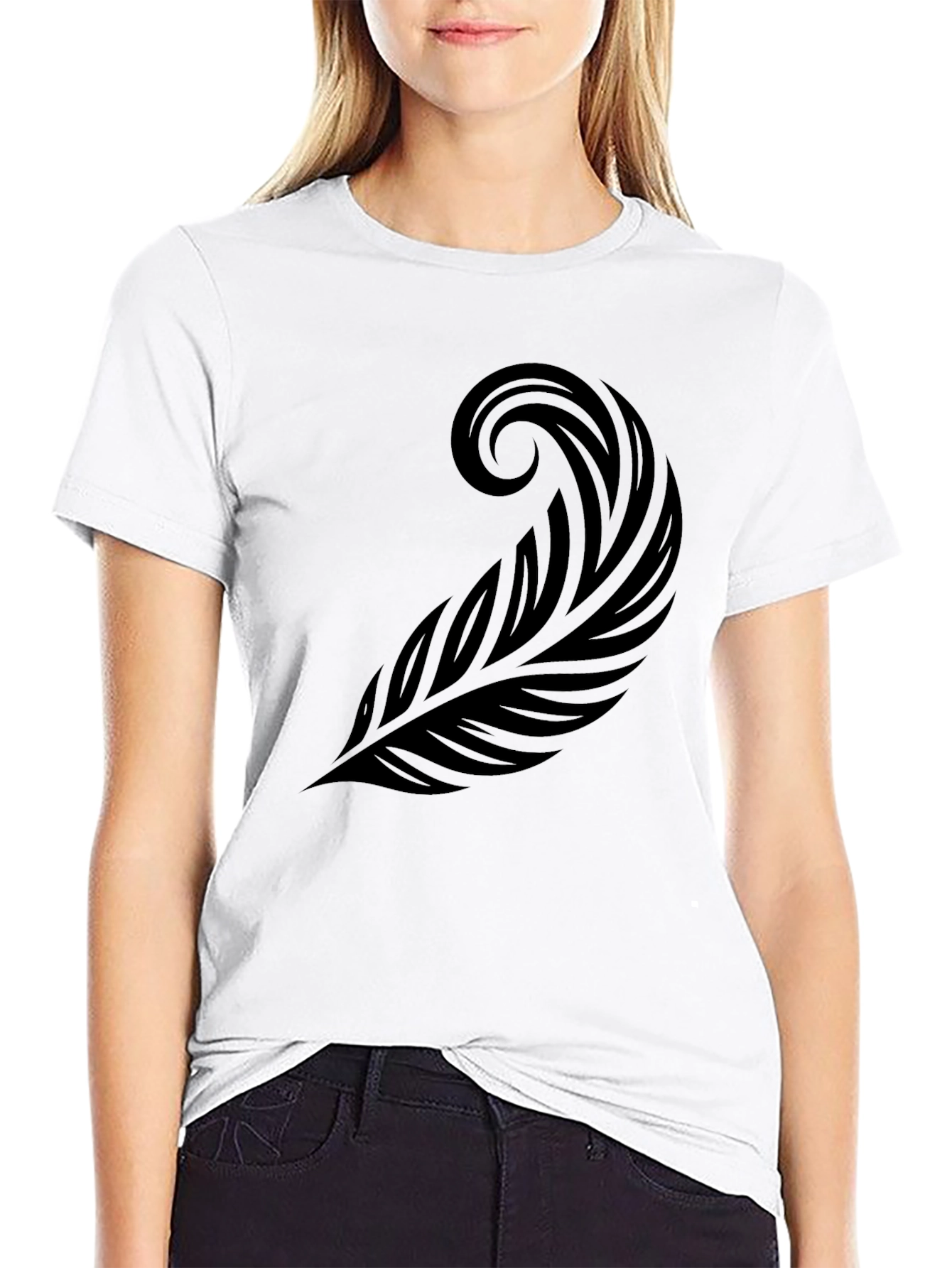 Black T-Shirt with Tribal Feather Graphic