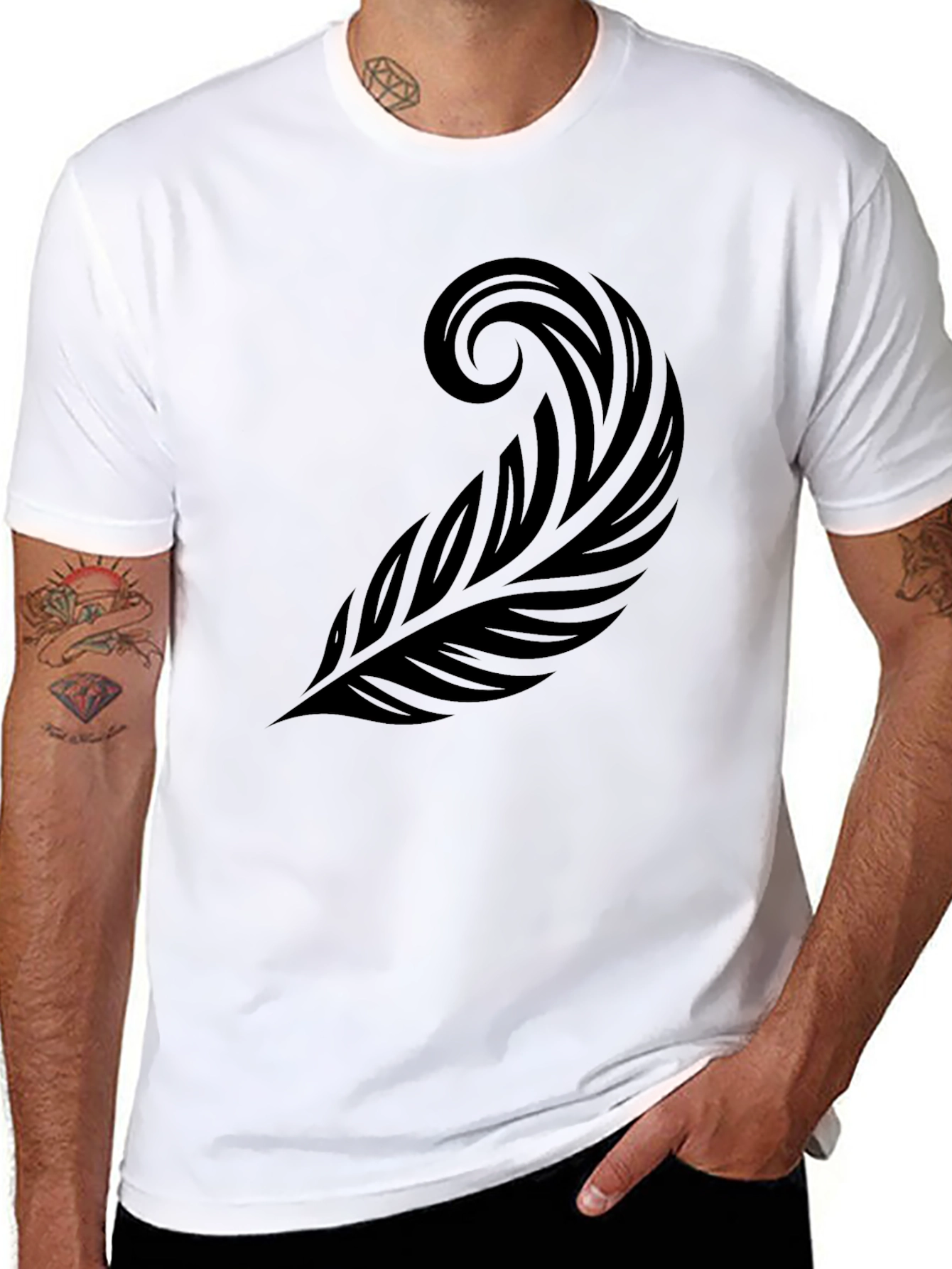 Black T-Shirt with Tribal Feather Graphic