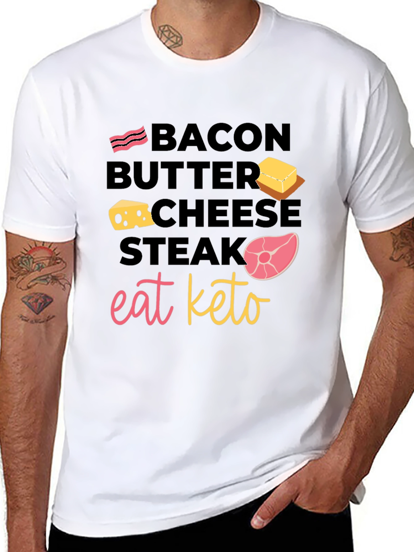 Eat Keto Food T-Shirt - Bacon Butter Cheese Steak